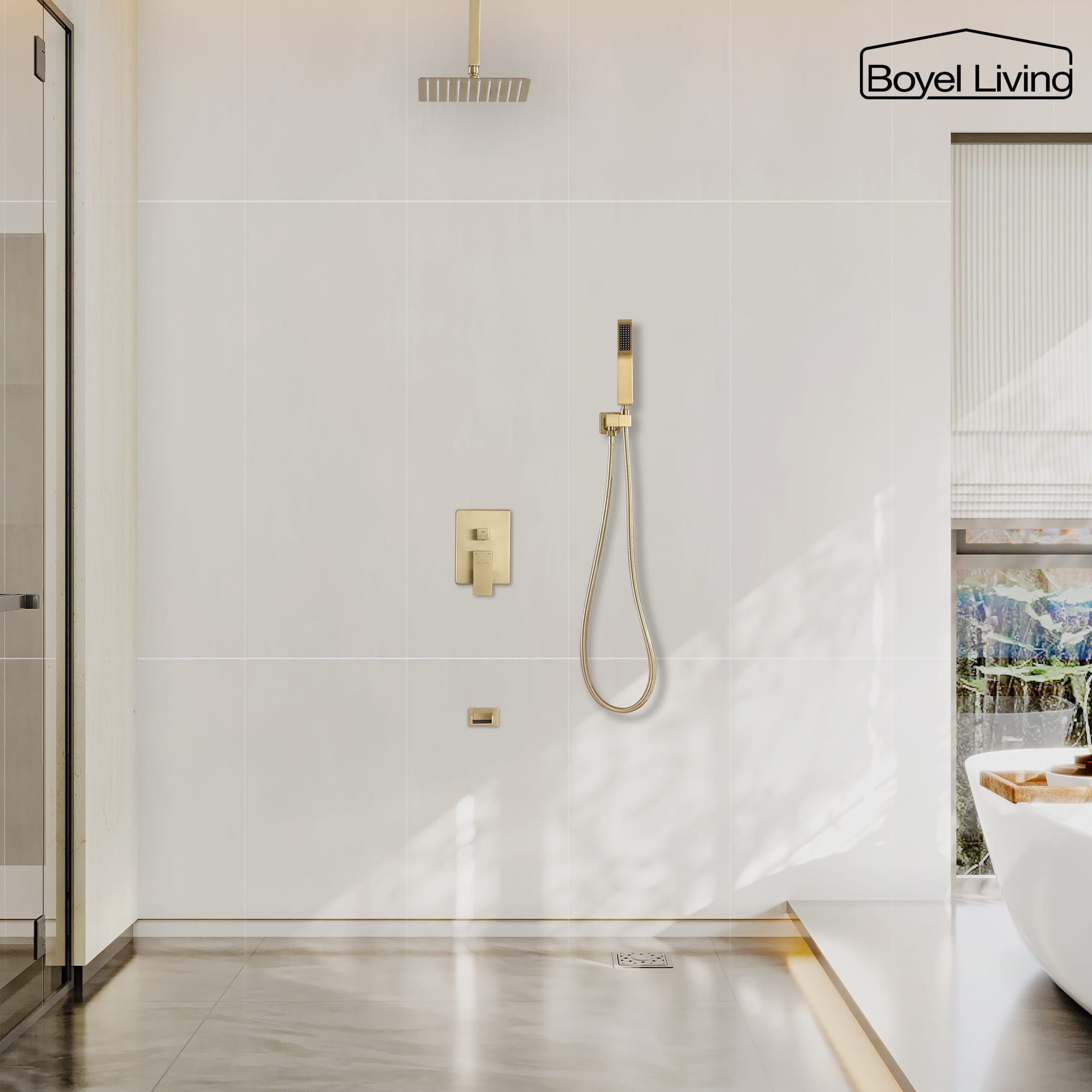 Boyel Living Ceiling Mounted Rain Shower Head Set Shower System with Hand Shower and Tub Spout-Boyel Living