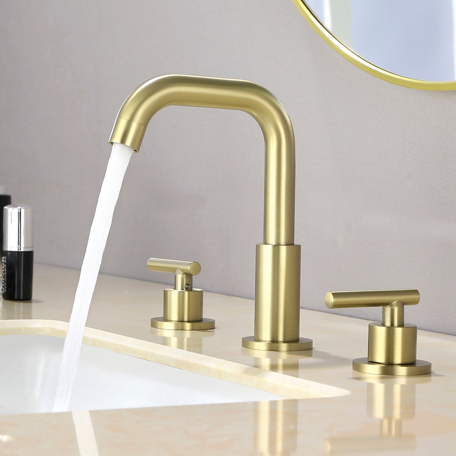 Boyel Living 8 in. Widespread 2-Handle Mid-Arc Bathroom Faucet with Valve and cUPC Water Supply Lines in Brushed Gold-Boyel Living