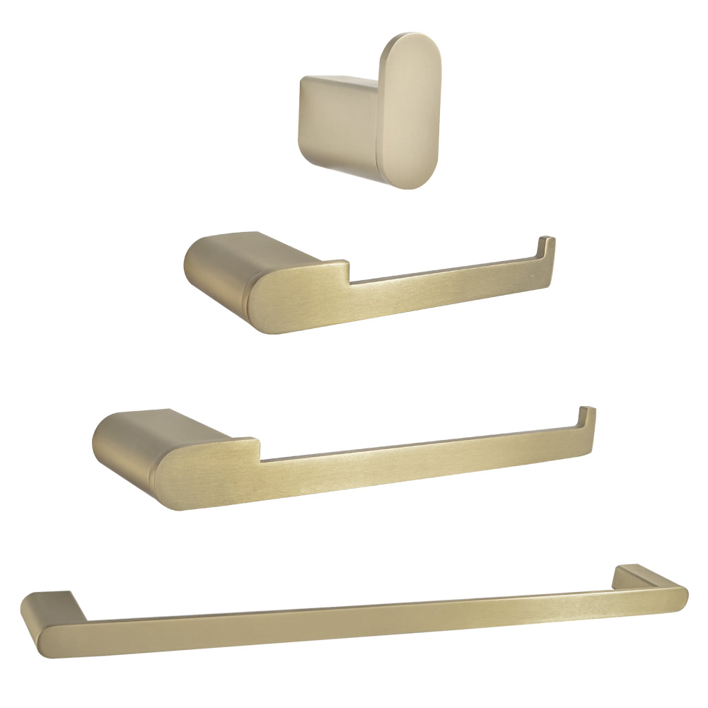 Boyel Living 4-Piece Bath Accessory Set with Towel Bar, Towel Robe Hook, Toilet Roll Paper Holder, Hand Tower Holder in Brushed Gold-Boyel Living