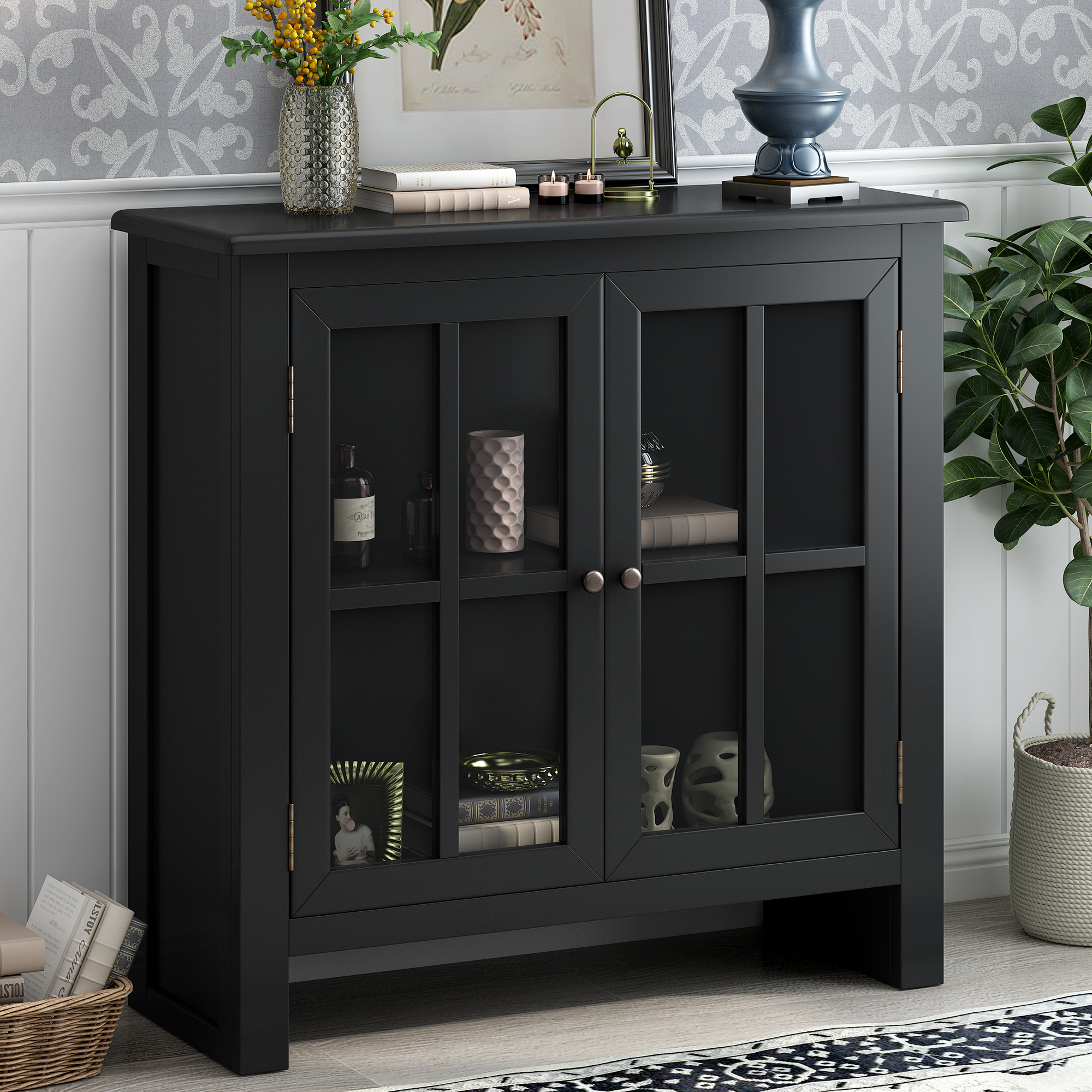 U_STYLE 31.5&rsquo;&rsquo; Wood Accent Buffet Sideboard Storage Cabinet with Doors and Adjustable Shelf