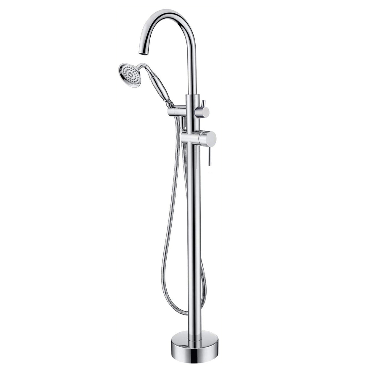Boyel Living 6 GPM Floor Mount Freestanding Tub Faucet with Handheld Shower, Brushed Nickel/Chrome-Boyel Living