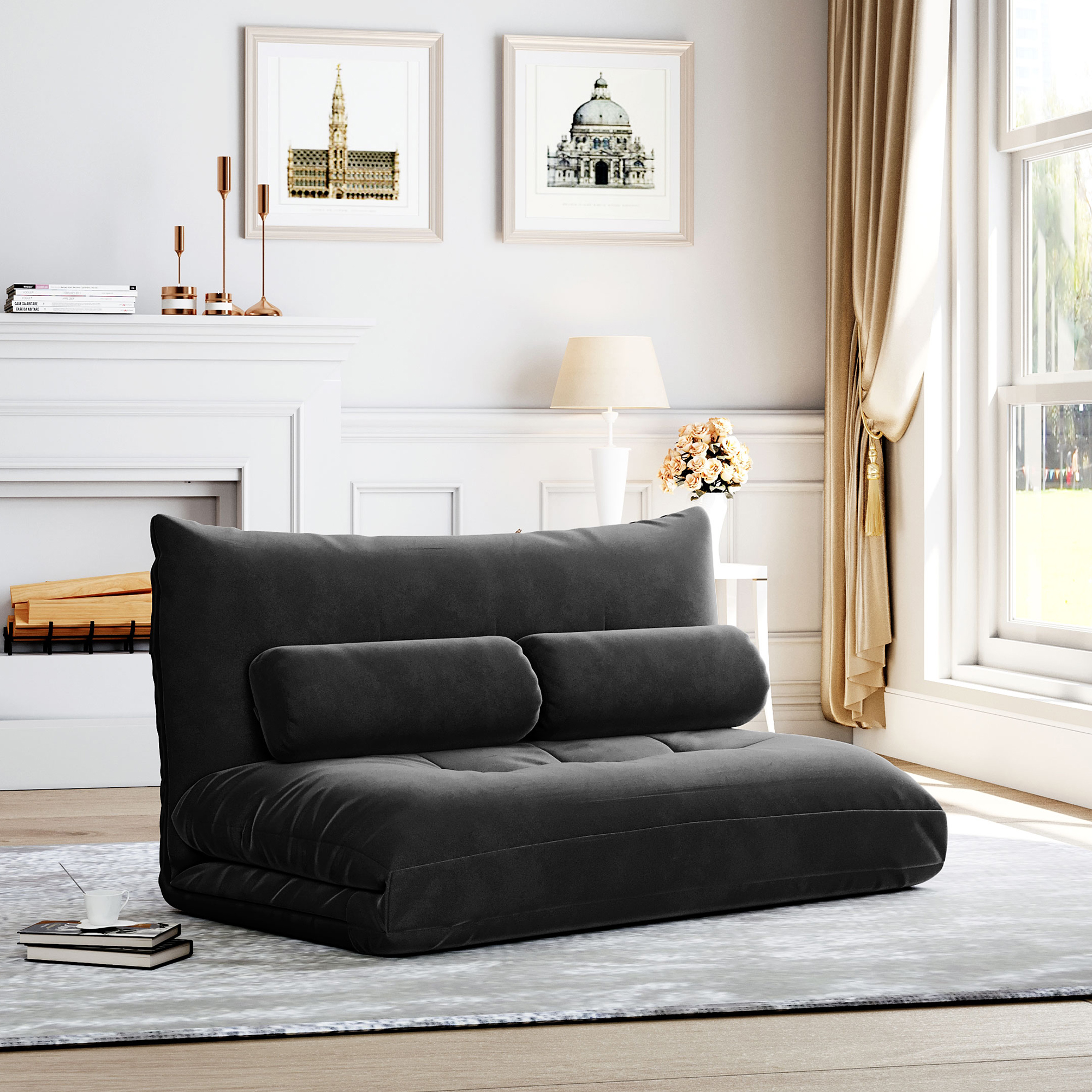 Orisfur. Lazy Sofa Adjustable Folding Futon Sofa Video Gaming Sofa with Two Pillows-Boyel Living