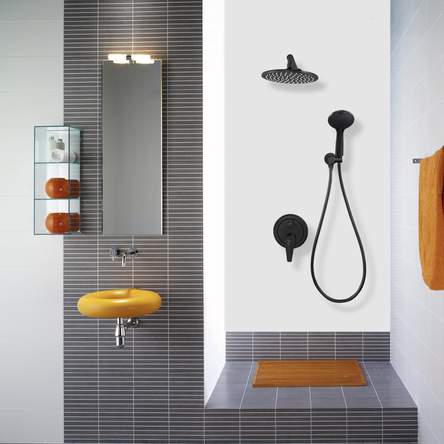 Boyel Living Matte Black Wall Mounted Shower System with Dual Shower Heads-Boyel Living