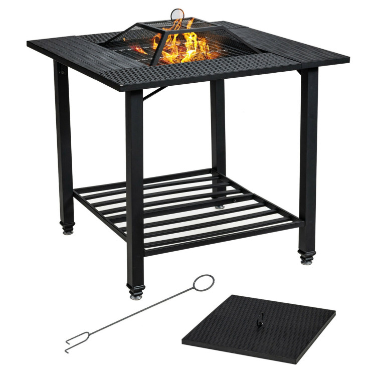 31 Inch Outdoor Fire Pit Dining Table with Cooking BBQ Grate-Boyel Living