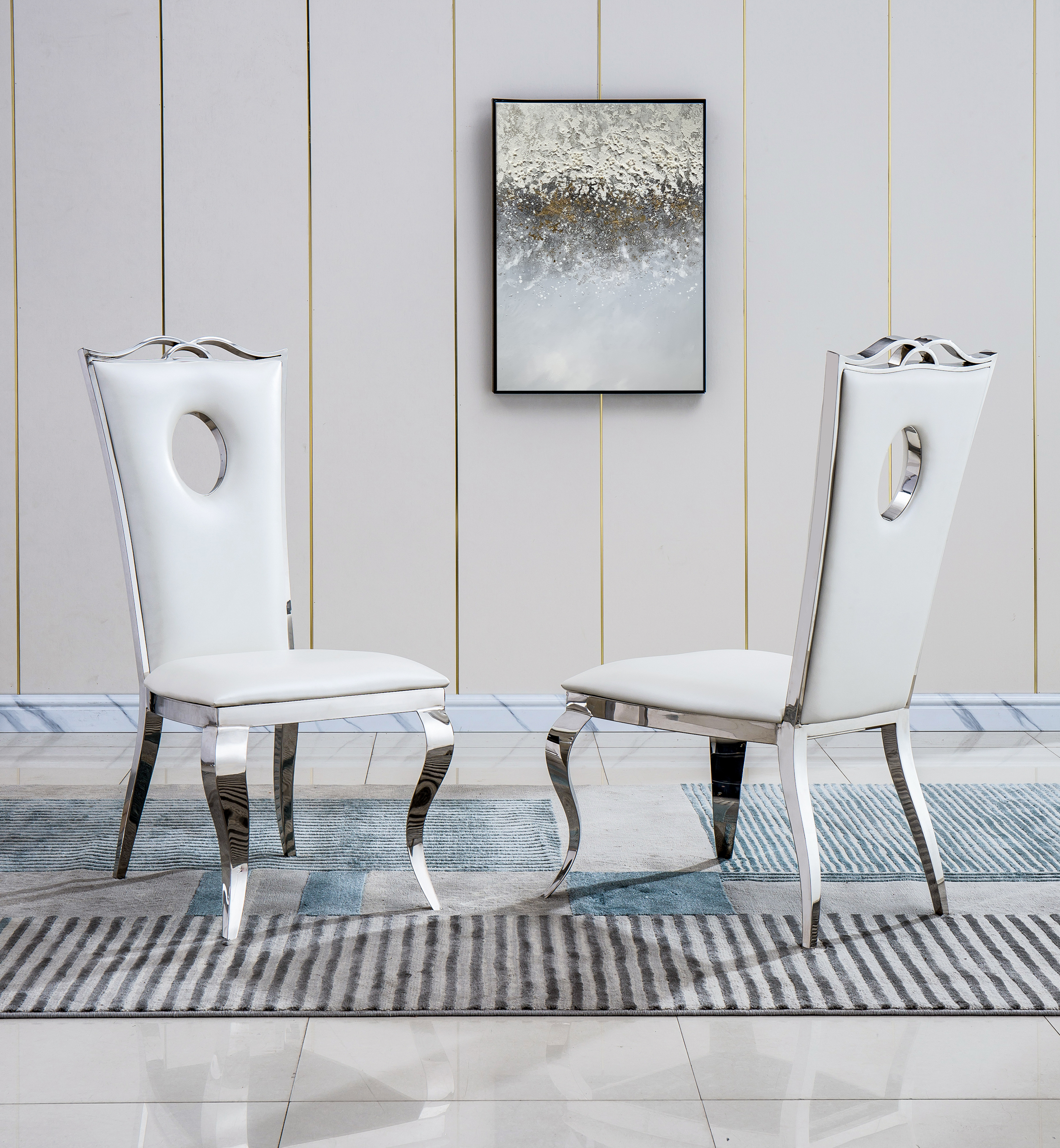 Modern Leatherette Dining Chairs Set of 2, Armless Accent Chairs with Circular Hole Backrest-Boyel Living