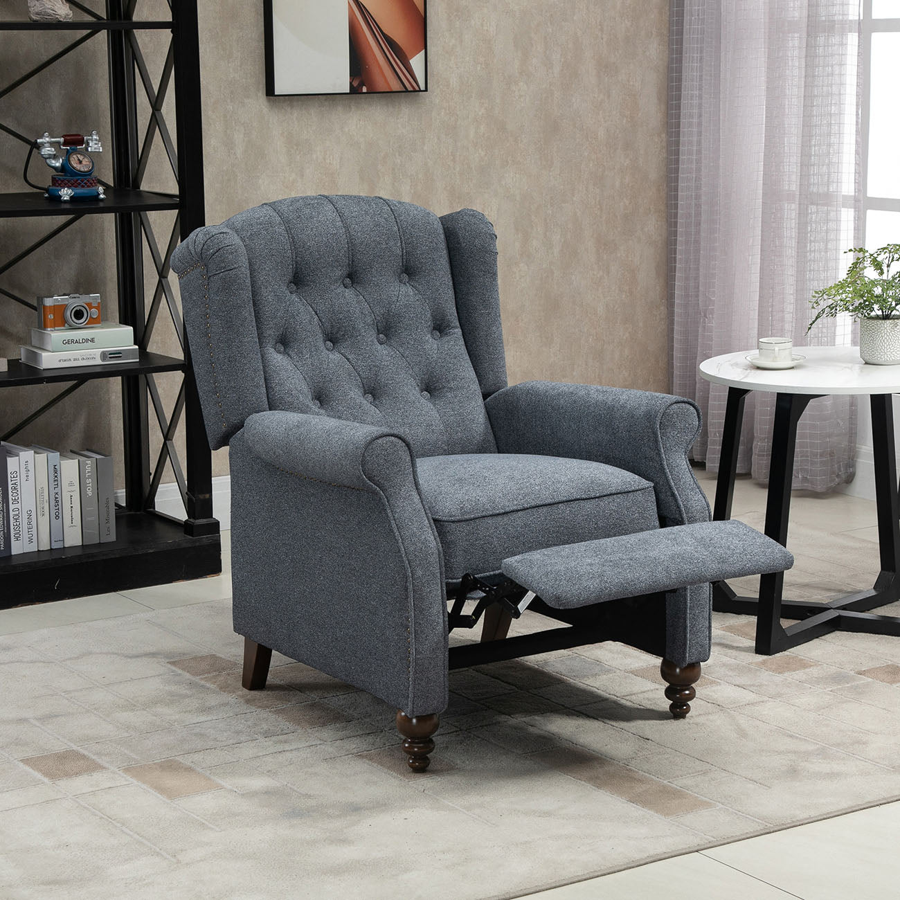 Boyel Living Push Back Reclining Chair Recliner with Wide Armrests and Rubber wooden legs, Blue/Gray-Boyel Living