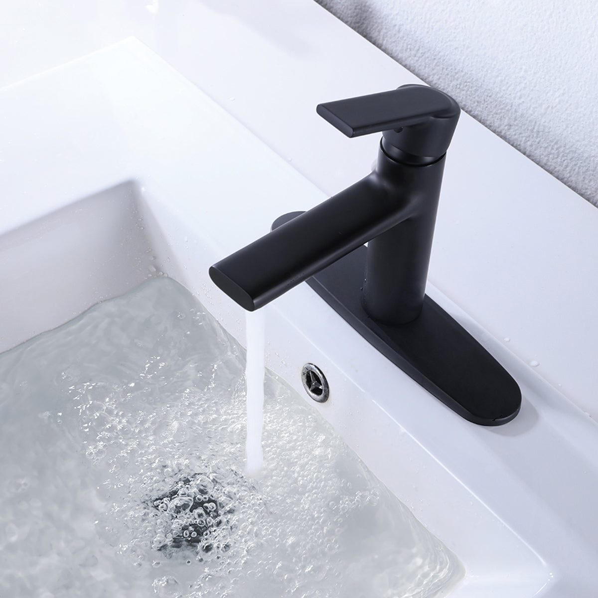 Boyel Living Waterfall Single Hole Single-Handle Bathroom Faucet with Deck Plate in Matte Black-Boyel Living
