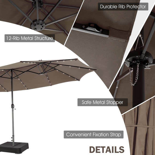 Boyel Living 15 Feet Double-Sided Patio Umbrella with 48 LED Lights