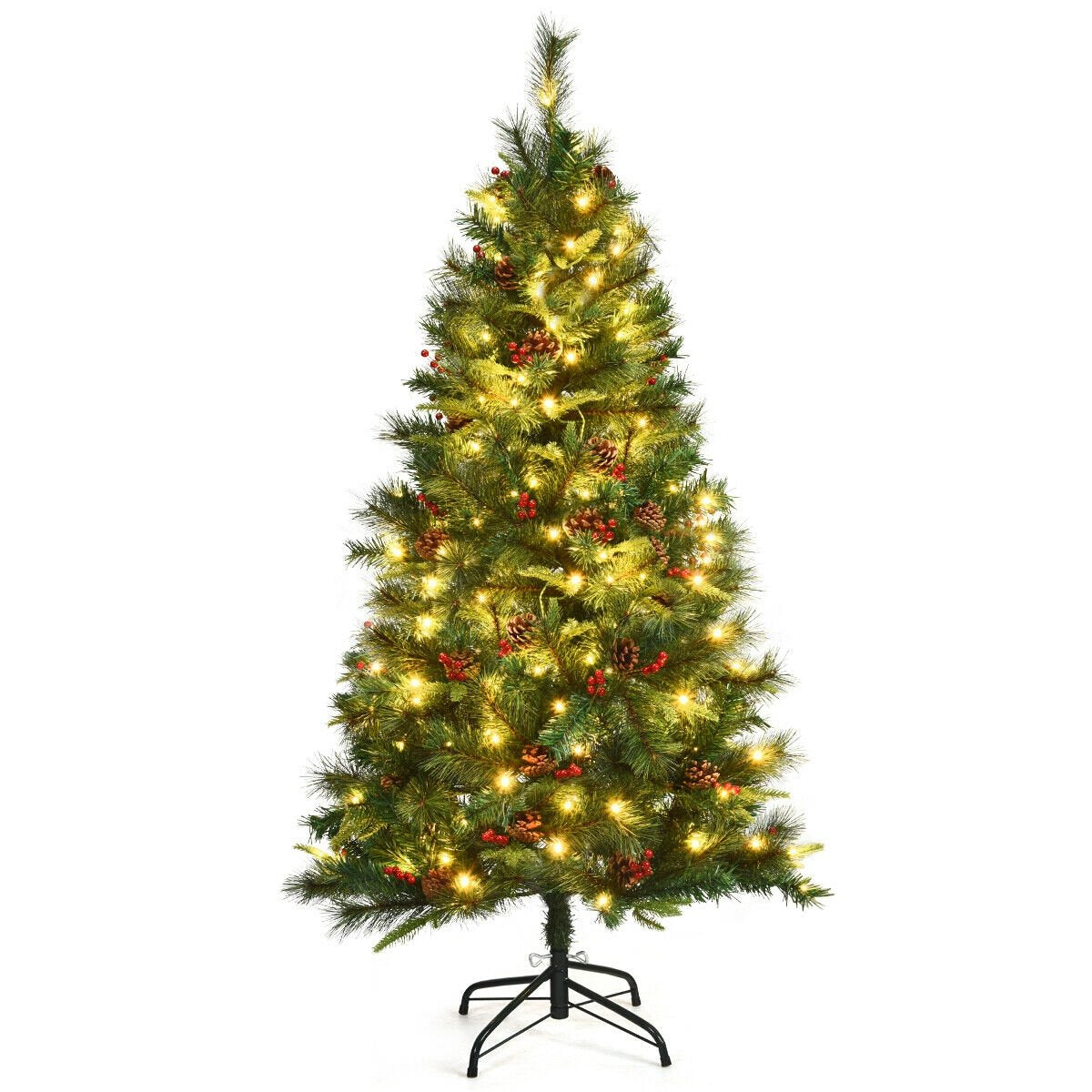 5 ft Pre-lit Artificial Hinged Christmas Tree with LED Lights-Boyel Living