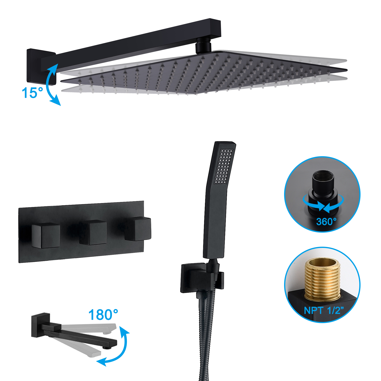 10 in. Wall Mounted Shower Head System with Adjustable Angle-Boyel Living