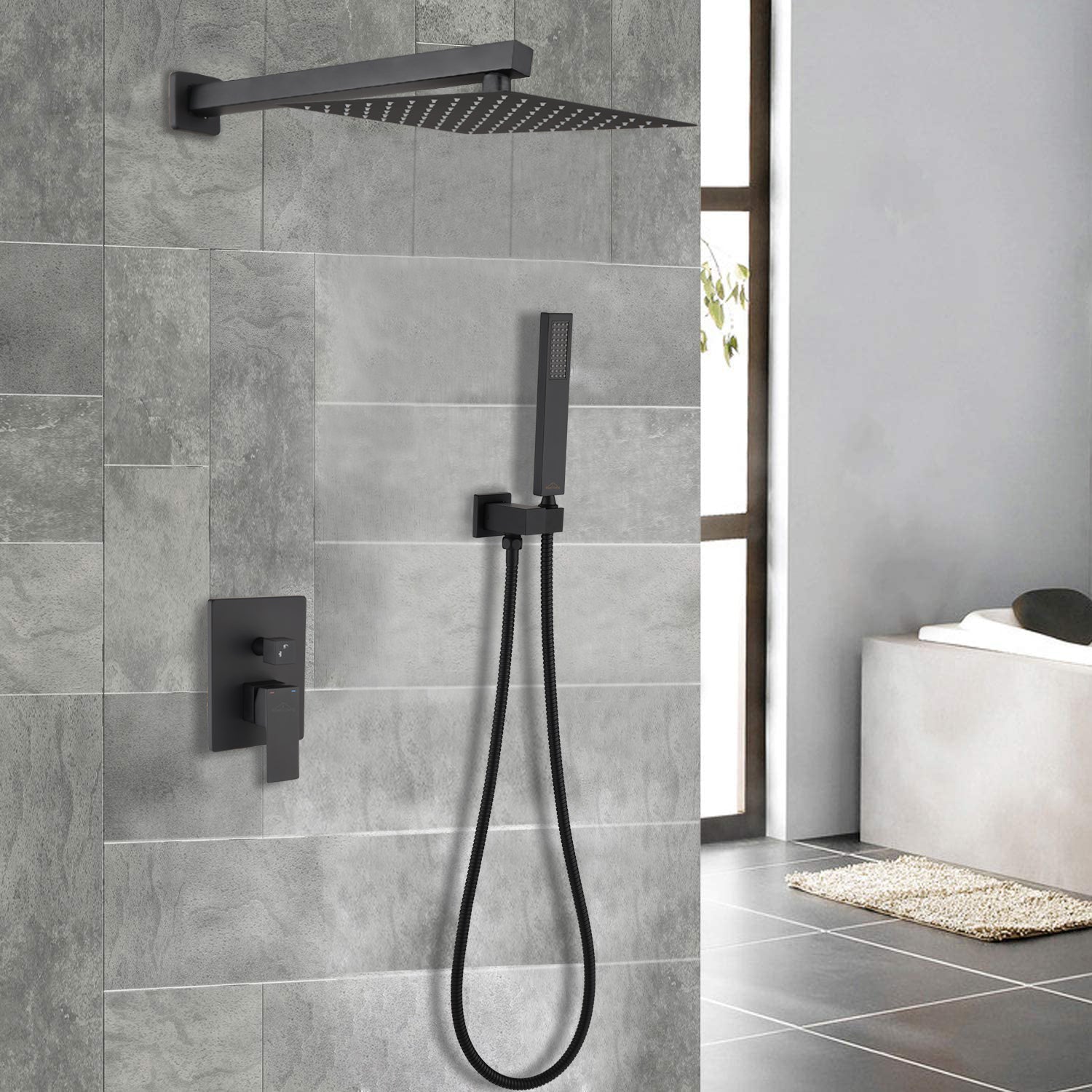 Boyel Living 2.5 GPM Wall Mount Dual Shower Heads Shower System with Handheld and Embeded Box in Matte Black-Boyel Living