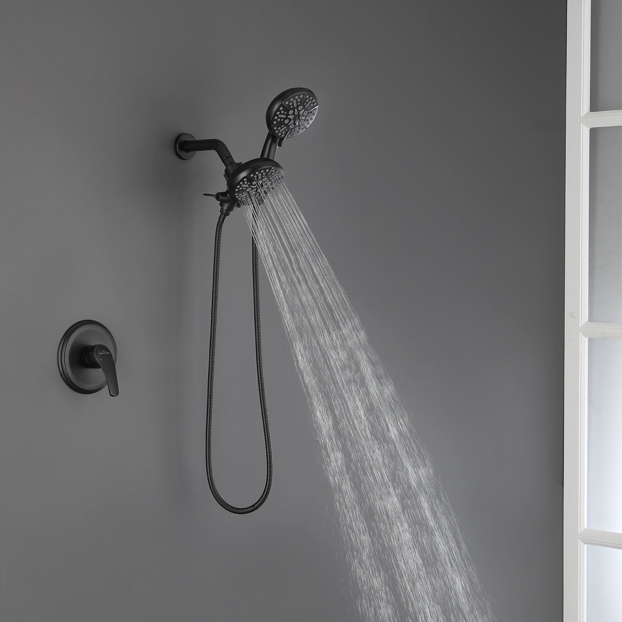 Boyel Living 5-Spray Patterns with 2.5 GPM 4.72 in. Wall Mount Dual Shower Heads in Matte Black (Valve and Handle Trim Included)-Boyel Living