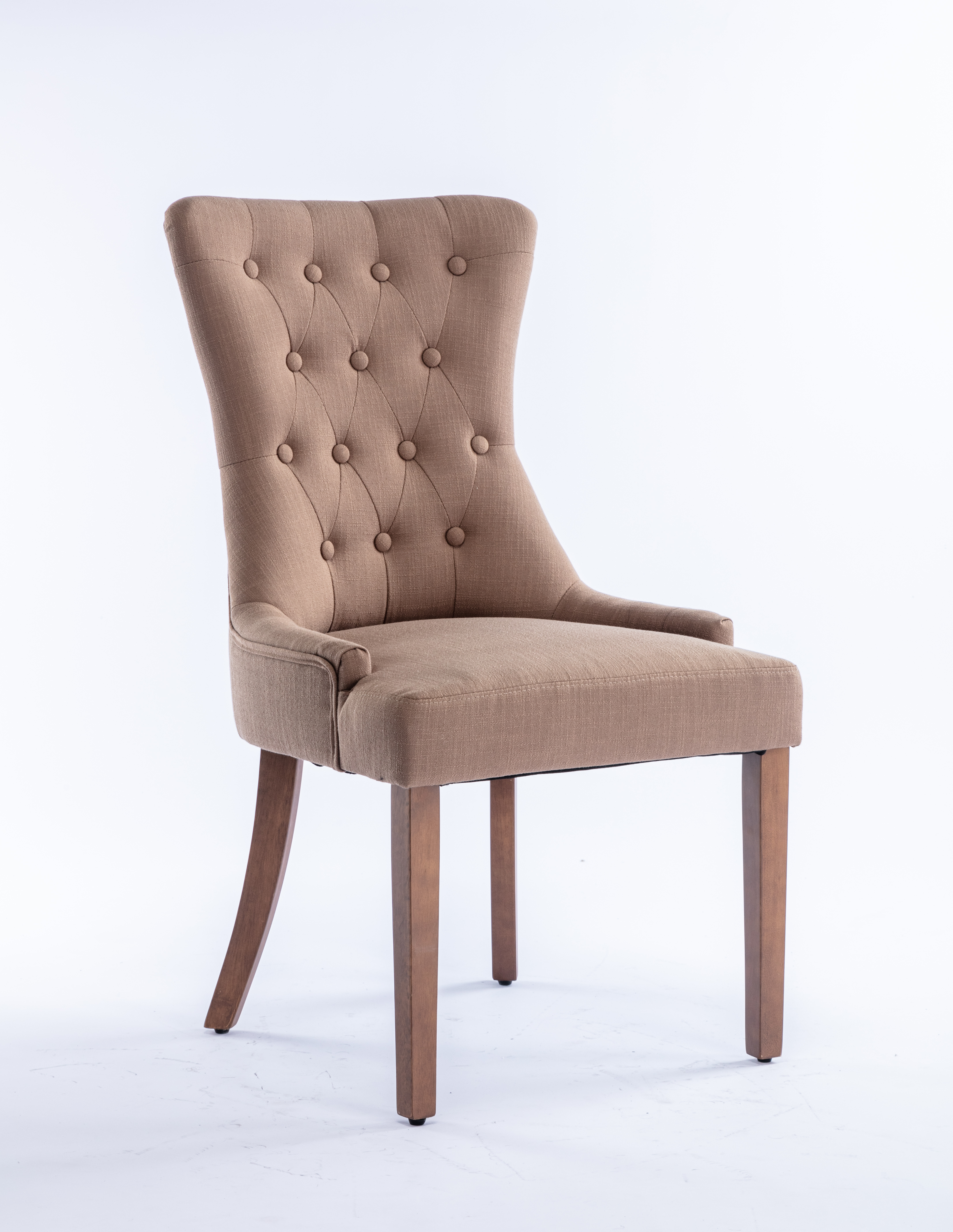 Classic Button Tufted Brown Linen Fabric Upholstered Dining Chair with Solid Wood Legs 2 PCS-Boyel Living