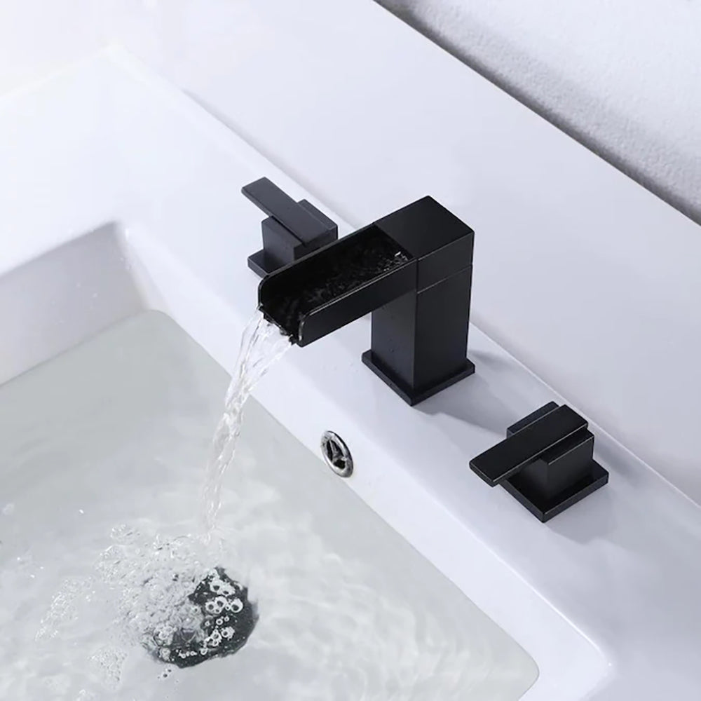 2-Handle Waterfall Bath Vanity Faucets, Waterfall Bathroom Sink Faucet 3 Hole-Boyel Living