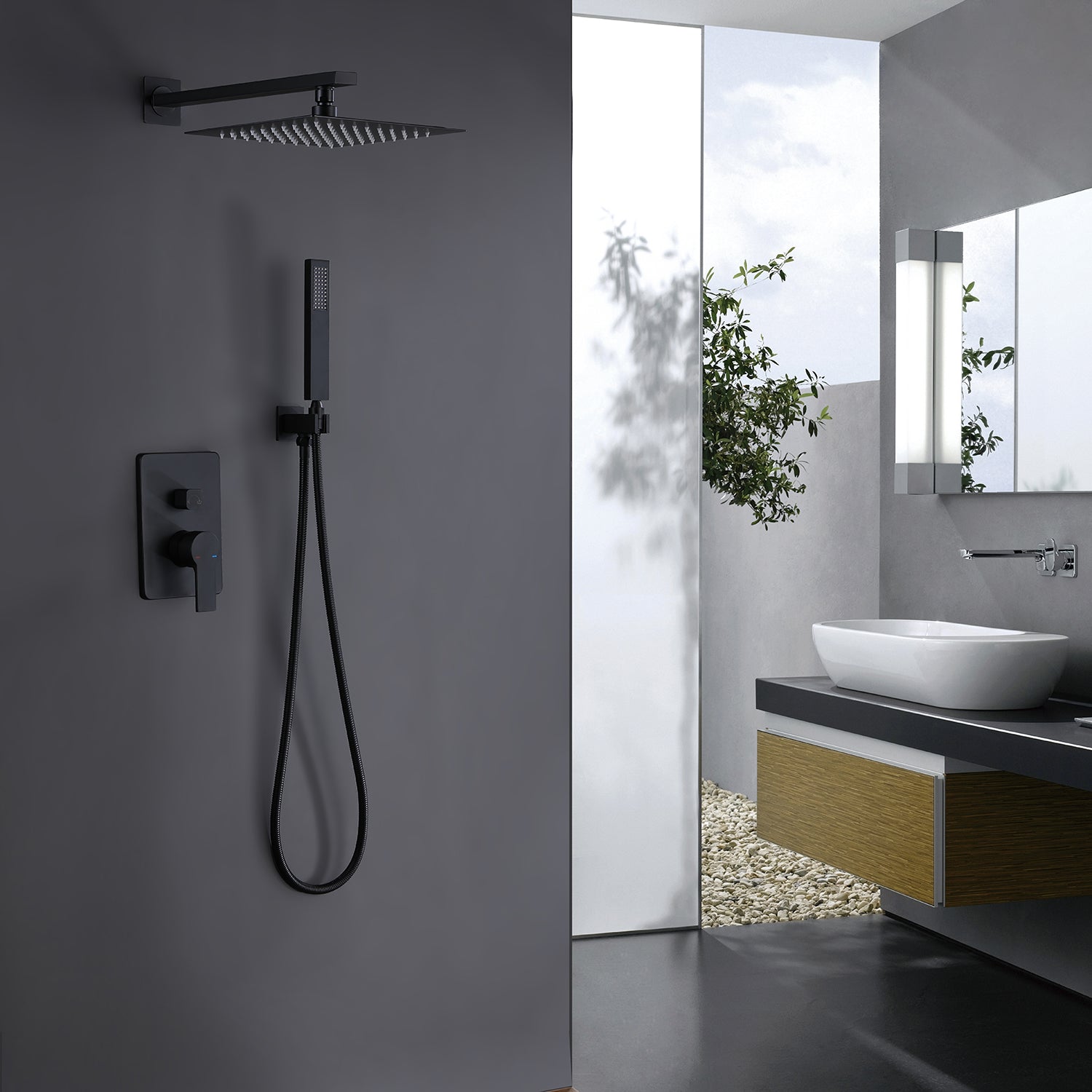Boyel Living 10 in. Square Shower System Bathroom Shower Towers with Hand-Shower in Black-Boyel Living