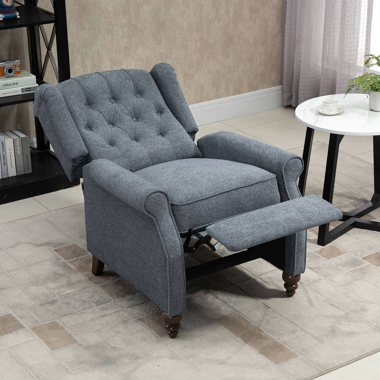 Boyel Living Push Back Reclining Chair Recliner with Wide Armrests and Rubber wooden legs, Blue/Gray-Boyel Living