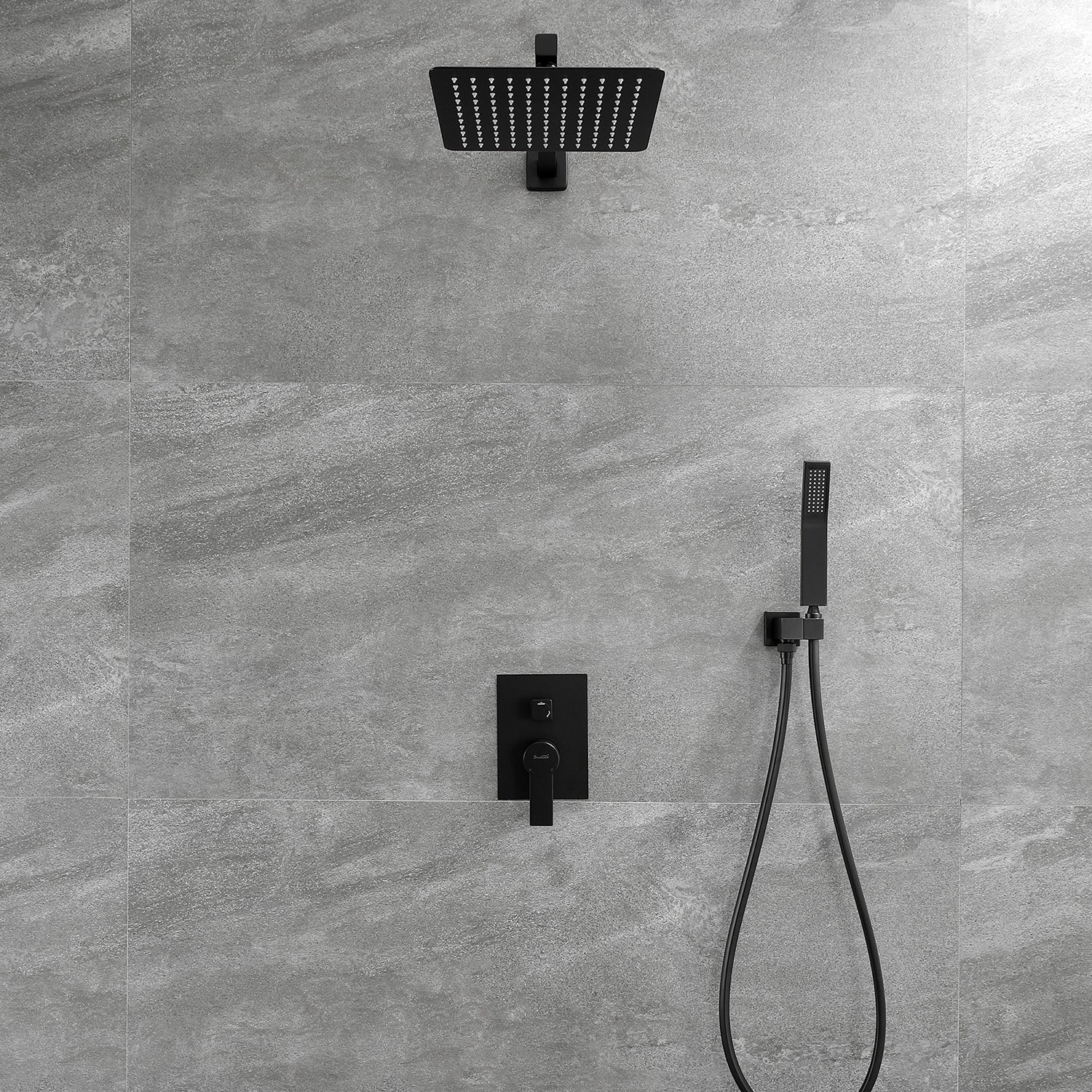 Matte Black Wall Mount Dual Shower Head System with 10 Inches Square Rain Shower Head and Handheld Shower Head-Boyel Living