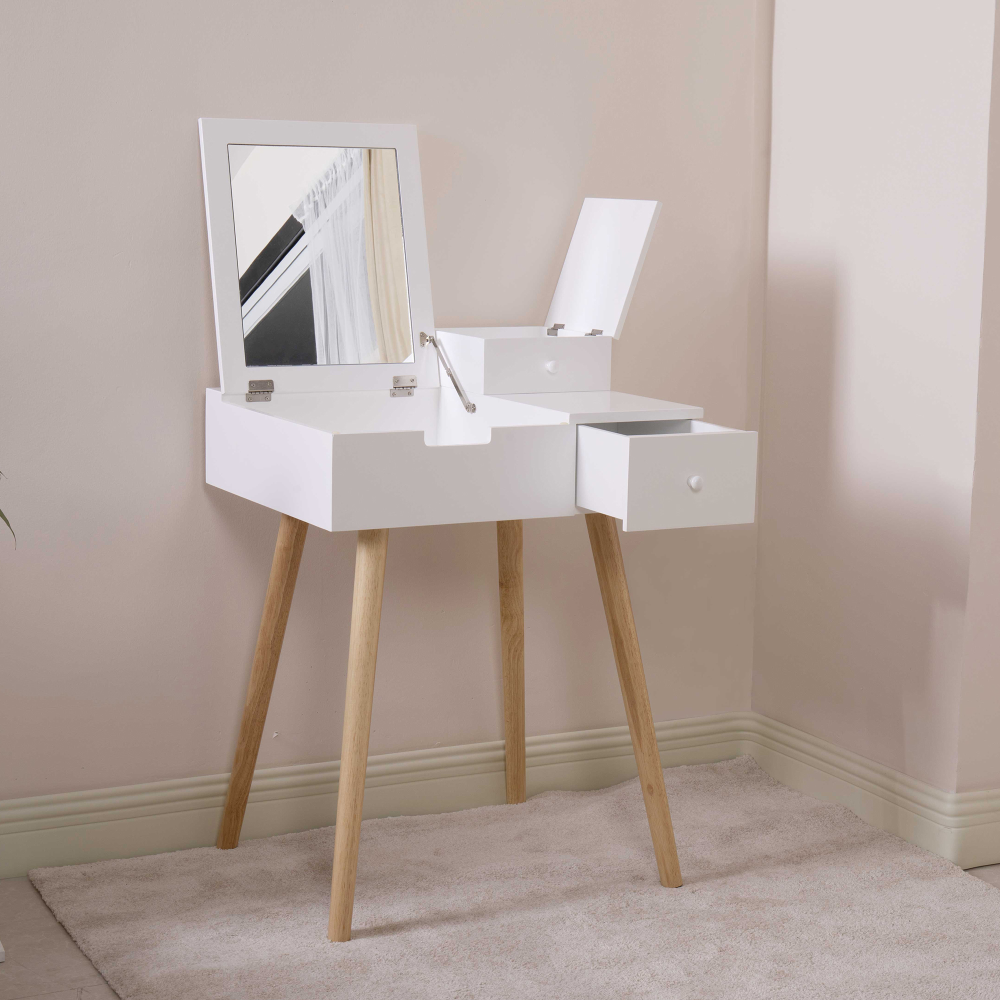 Wooden Vanity Desk Flip-top Dressing Mirror Writing table Computer Desk,White-Boyel Living