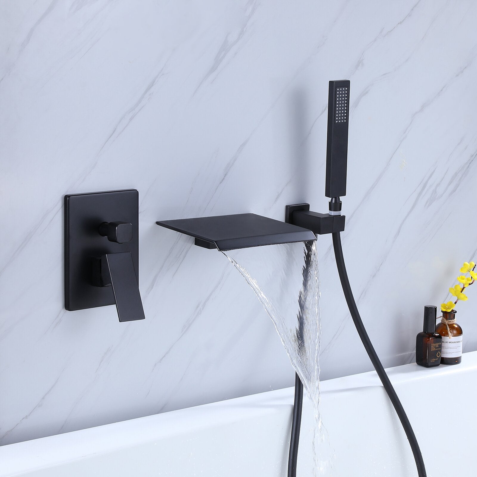 Waterfall Wall-Mount Tub Filler With Handheld Shower-Boyel Living