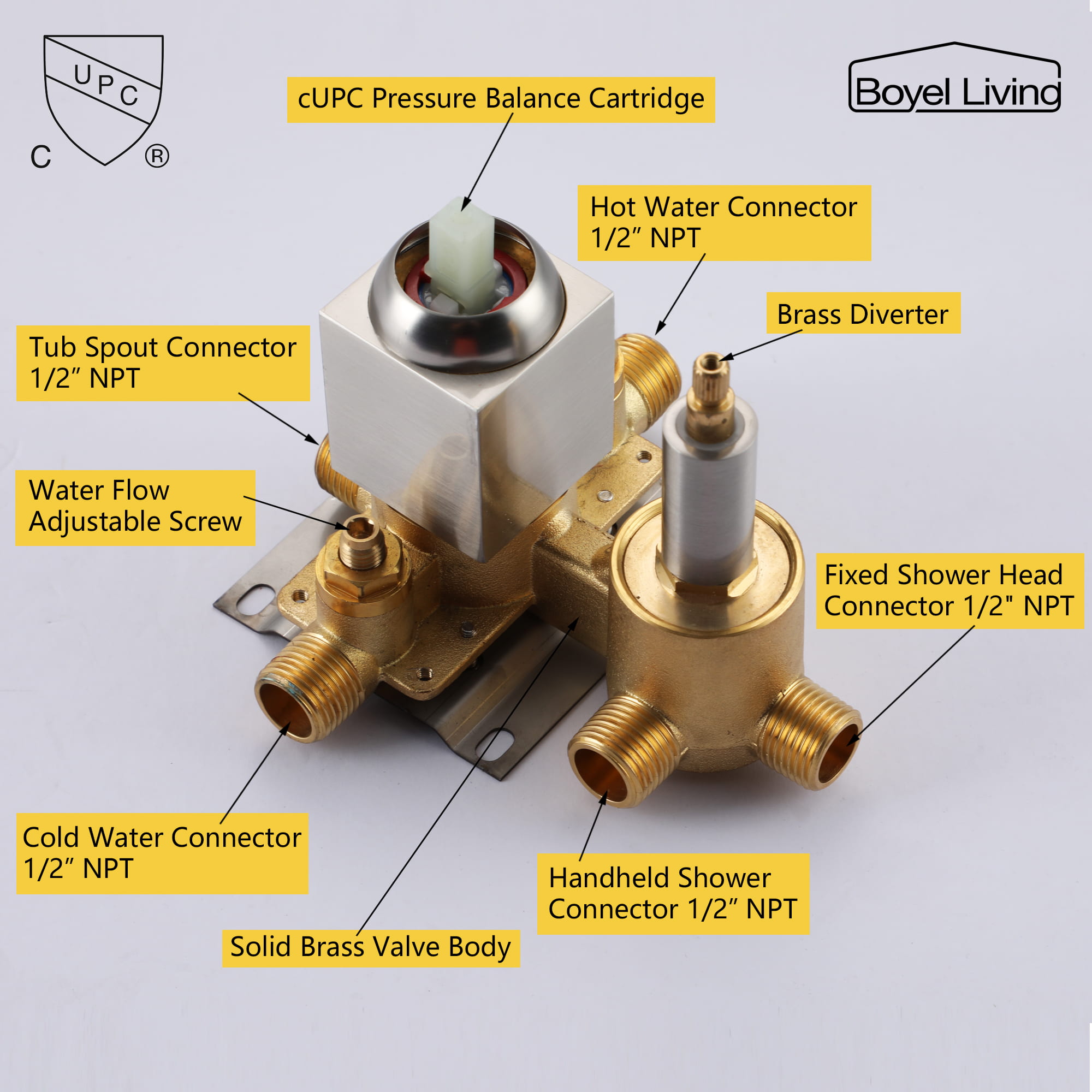 Boyel Living Ceiling Mounted Rain Shower Head Set Shower System with Hand Shower and Tub Spout-Boyel Living