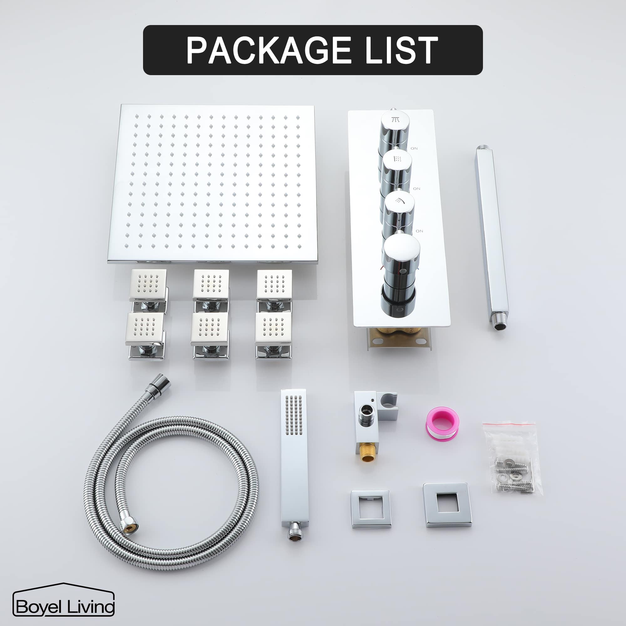 Boyel Living Luxury 6 Jets Thermostatic Shower System Combo Set with Ceiling Rainfall Shower Head and Handshower-Boyel Living