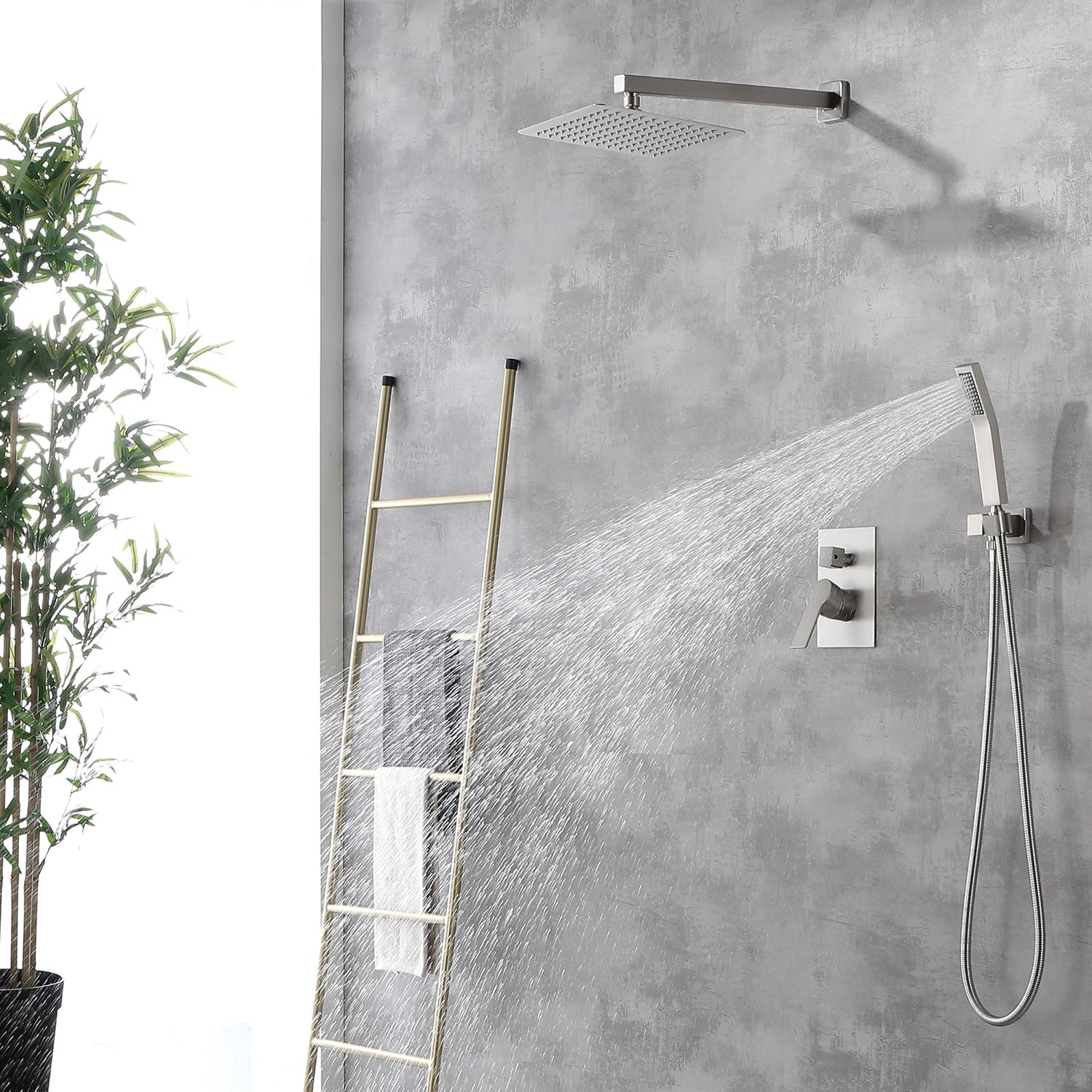 Boyel Living Wall Mount Rainfall Complete Shower System in Brushed Nickel, 10/12 in. -Boyel Living