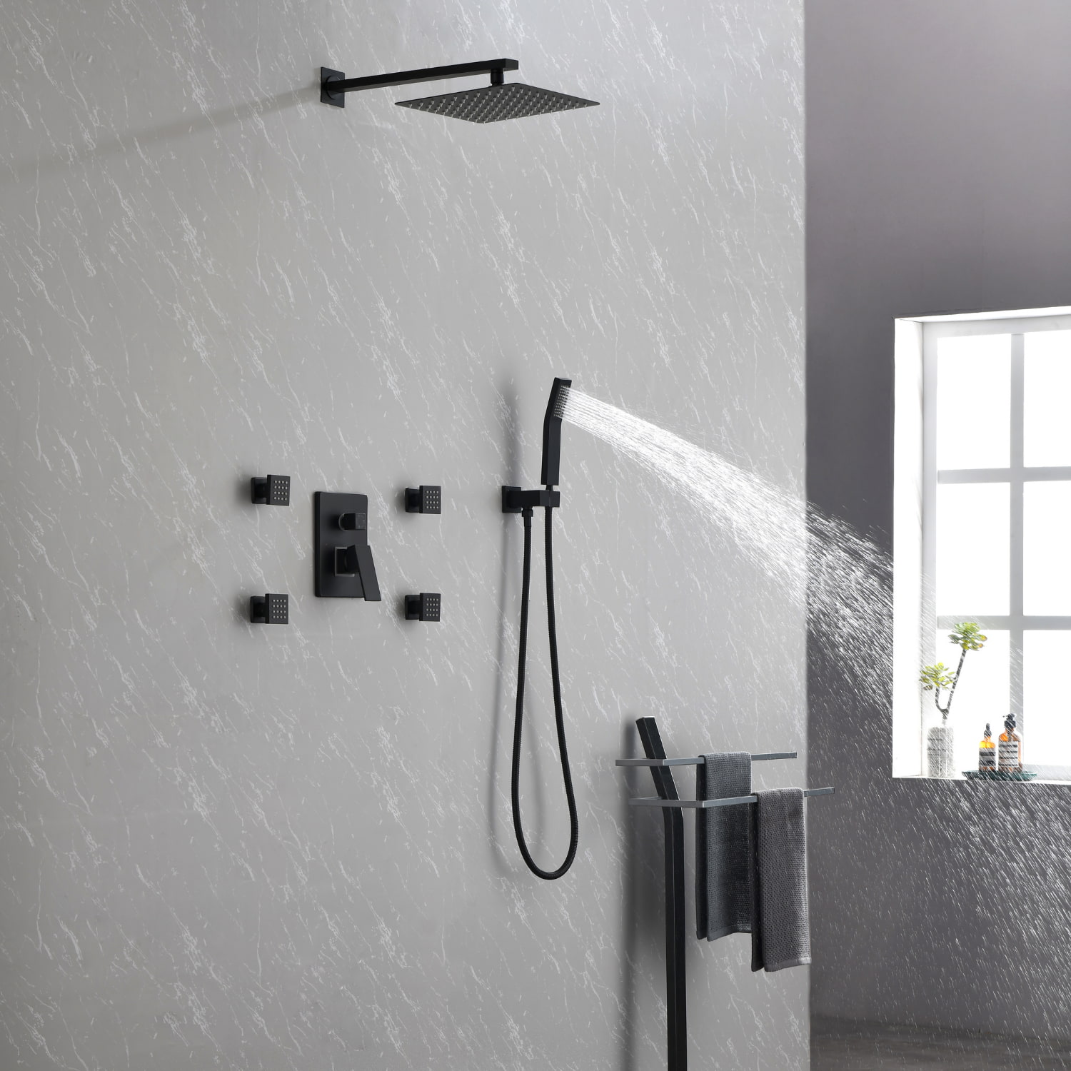 Boyel Living 10 in. Rainfall Wall Mount Shower Head System with 4 Massage Side Spray-Boyel Living