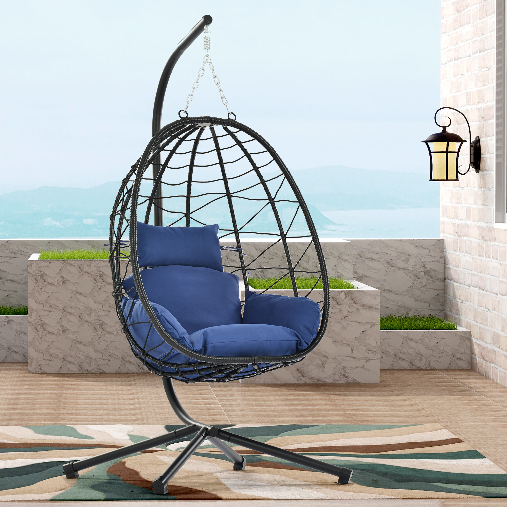 Egg Chair with Stand Indoor Outdoor Swing Chair Patio Wicker Hanging Egg Chair Hanging Basket Chair Hammock Chair with Stand for Bedroom Living Room Balcony-Boyel Living