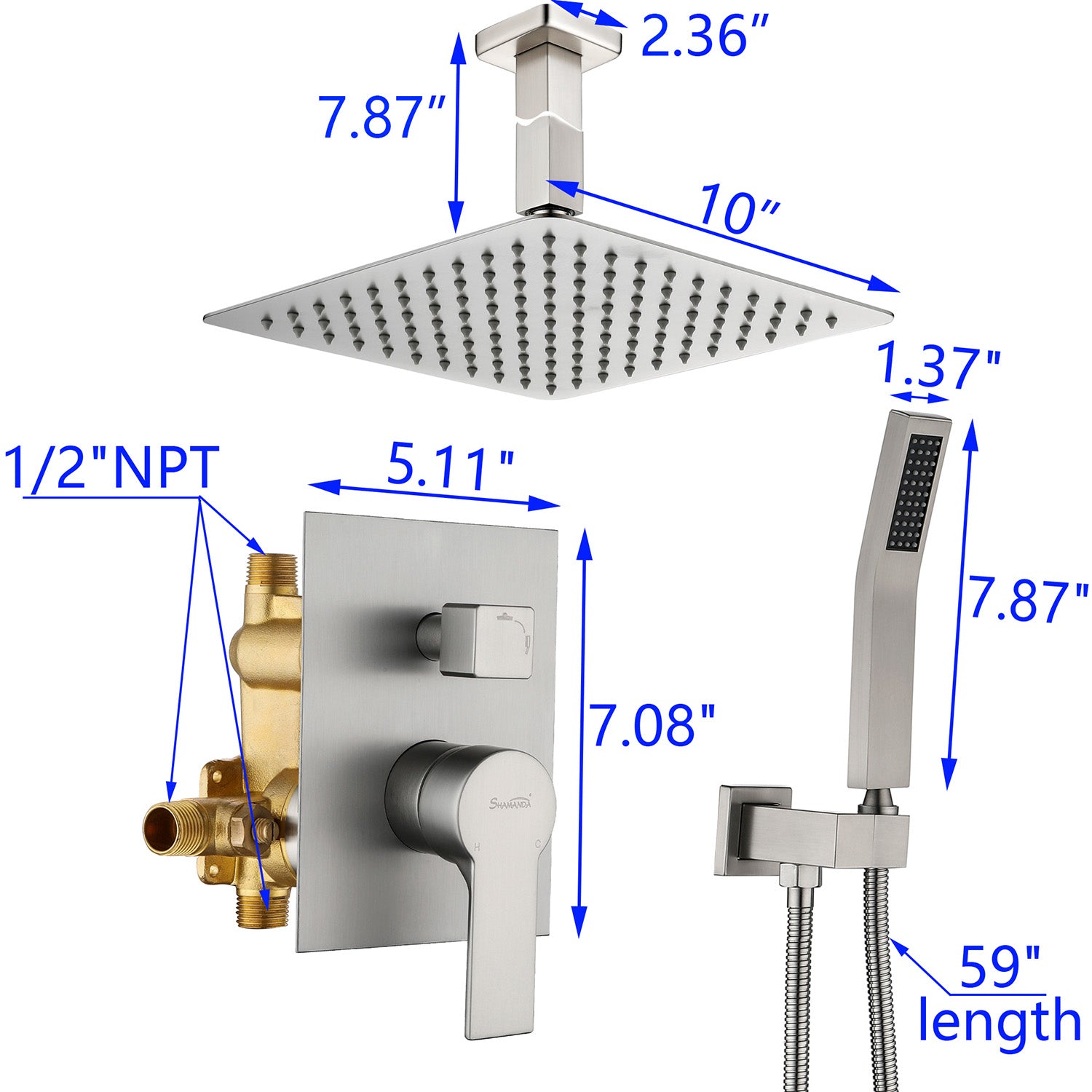 Boyel Living 10 in. Ceiling Mount Dual Shower Heads, Shower System with Rough-In Valve Body and Trim-Boyel Living