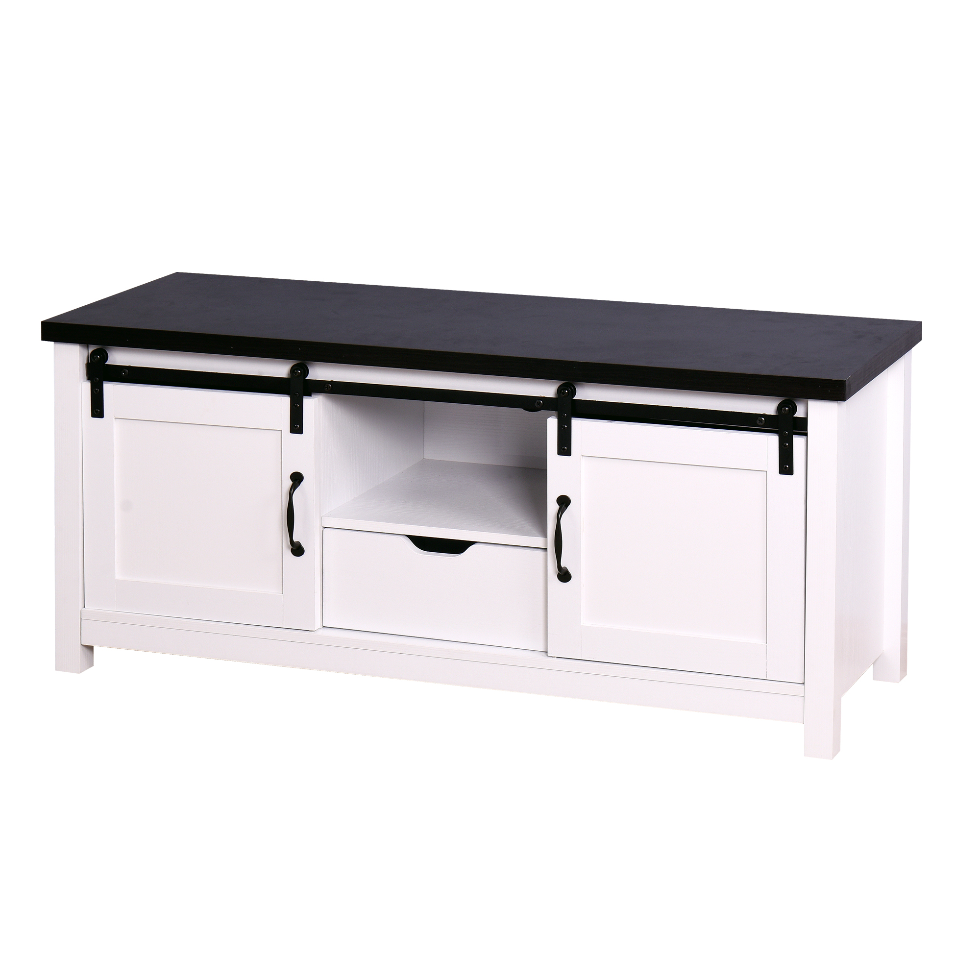 Living Room Wooden White Storage TV cabinet with 2 Barn doors 47.2 x 15.35 x 21.65 inch-Boyel Living
