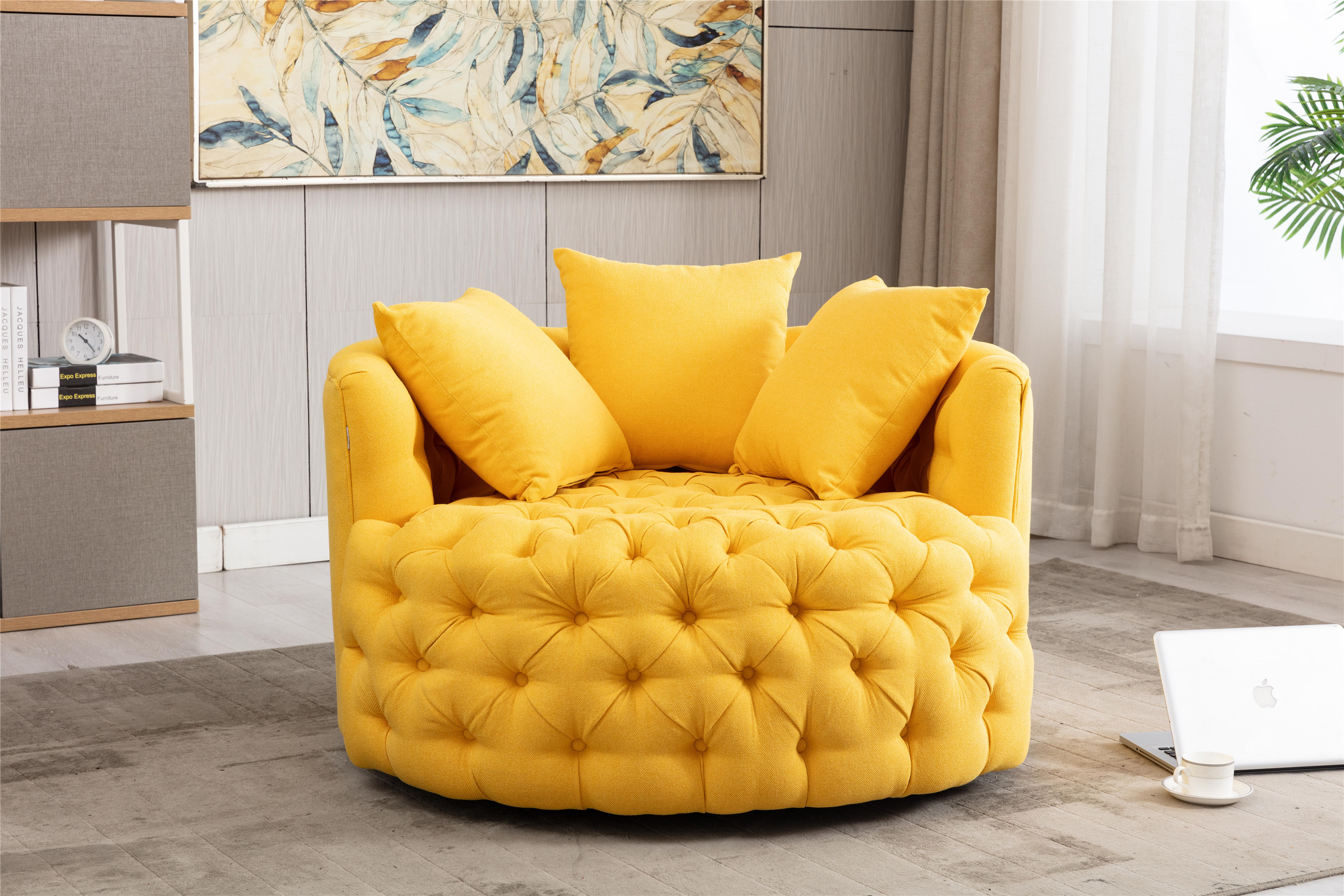 Modern&nbsp; Akili swivel accent chair&nbsp; barrel chair&nbsp; for hotel living room / Modern&nbsp; leisure chair&nbsp; Yellow fabric-Boyel Living