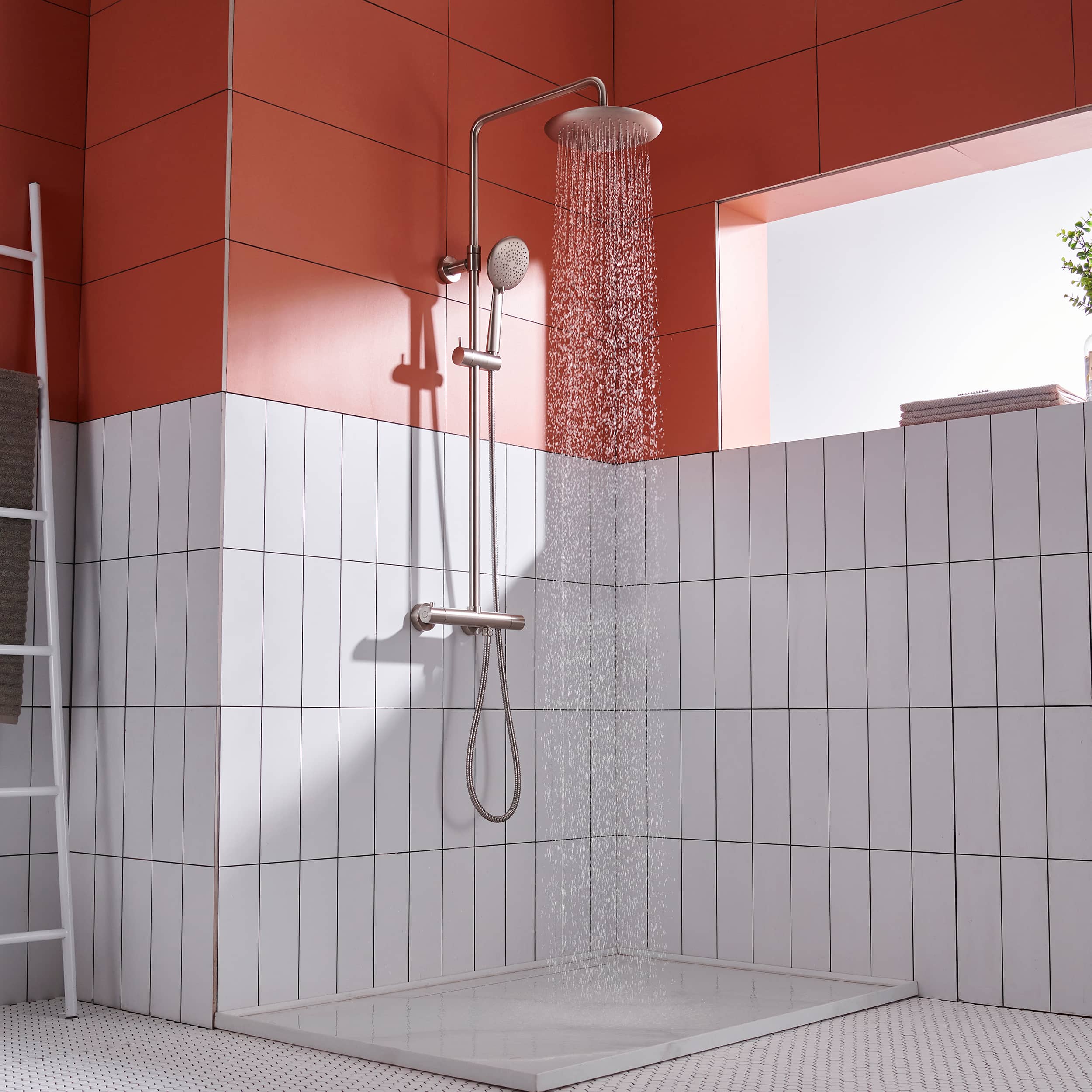 2 Function Wall Mount Round Thermostatic Rain Shower System in Brushed Nickel-Boyel Living