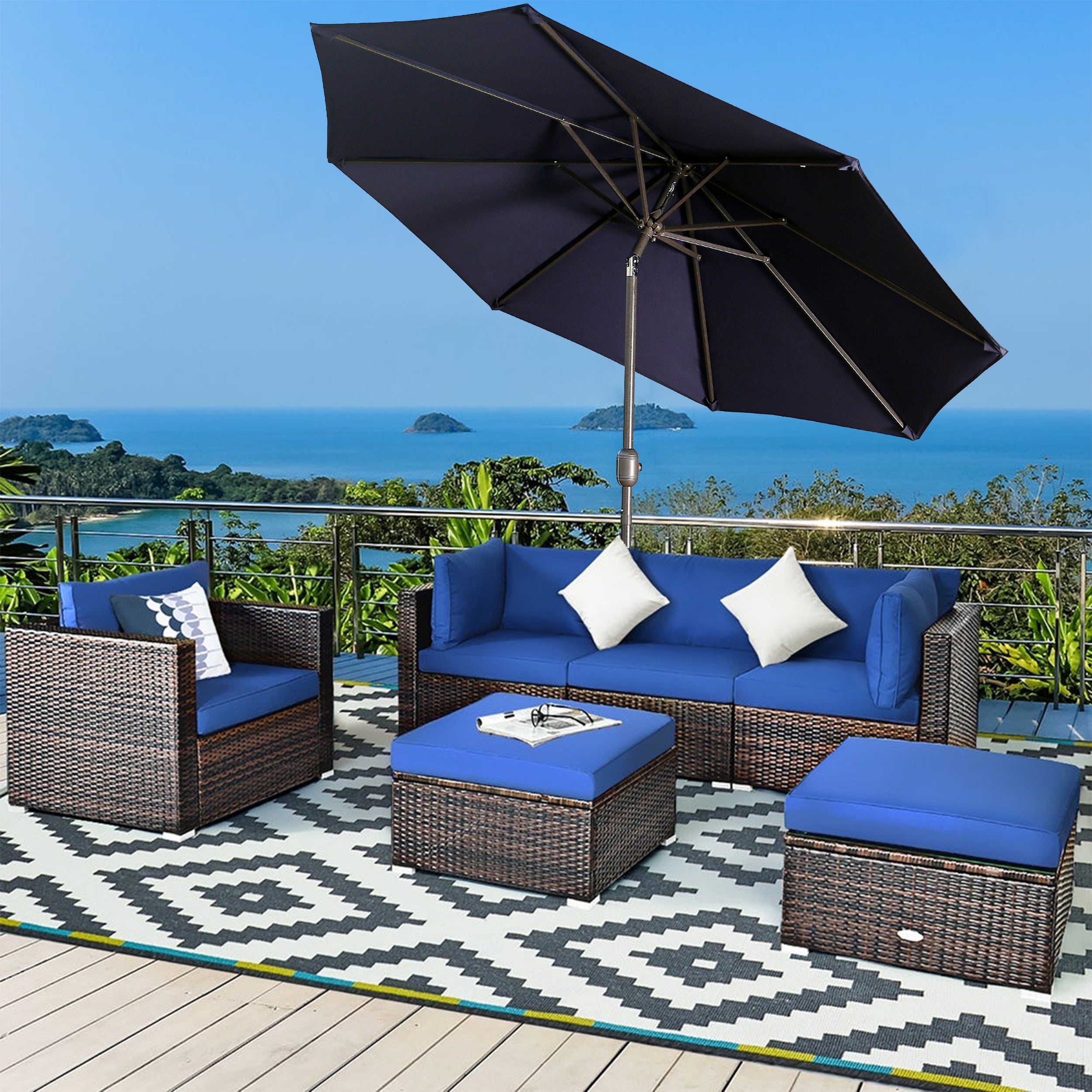 9ft Patio Umbrella Outdoor Umbrella Patio Market Umbrella with Push Button Tilt and Crank-Boyel Living