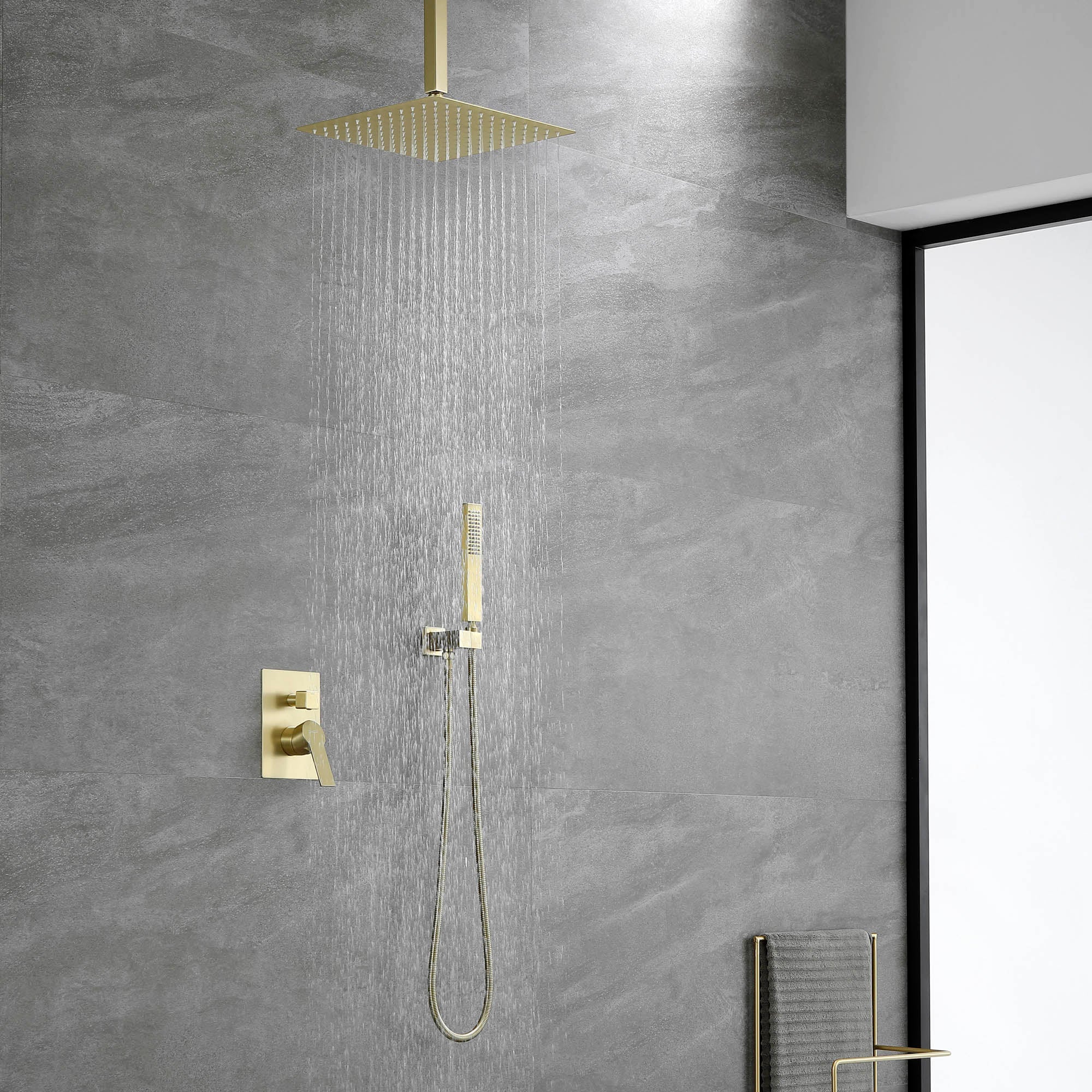 Boyel Living 12 in. Ceiling Mount Dual Shower Heads with Rough-In Valve Body and Trim in Brushed Gold-Boyel Living