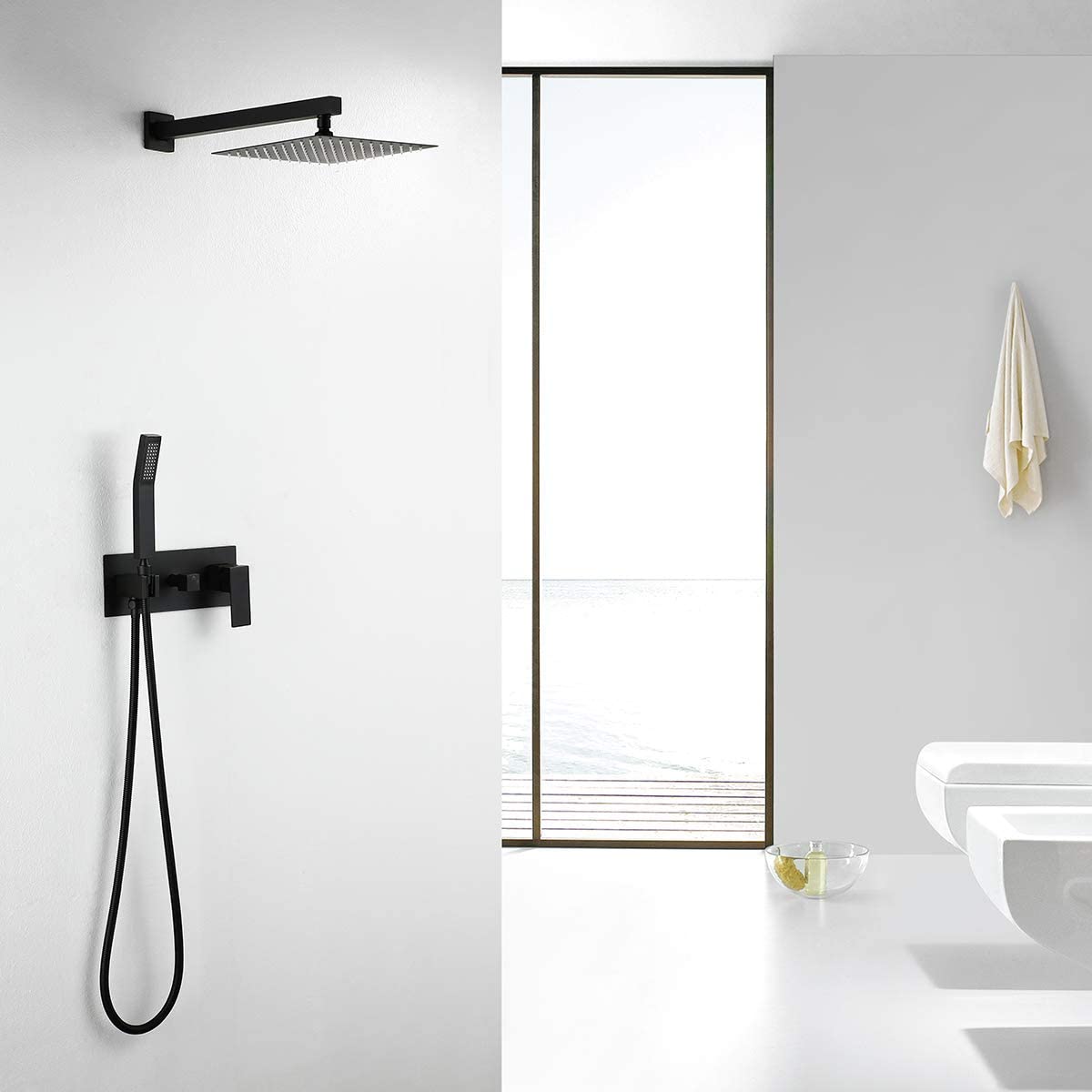 Matte Black 10 in. Square High Pressure Shower System with Handheld Shower Head-Boyel Living