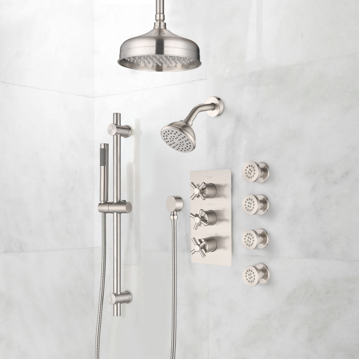 Boyel Living Round Shower Head System with 4 Body Sprays in Brushed Nickel-Boyel Living