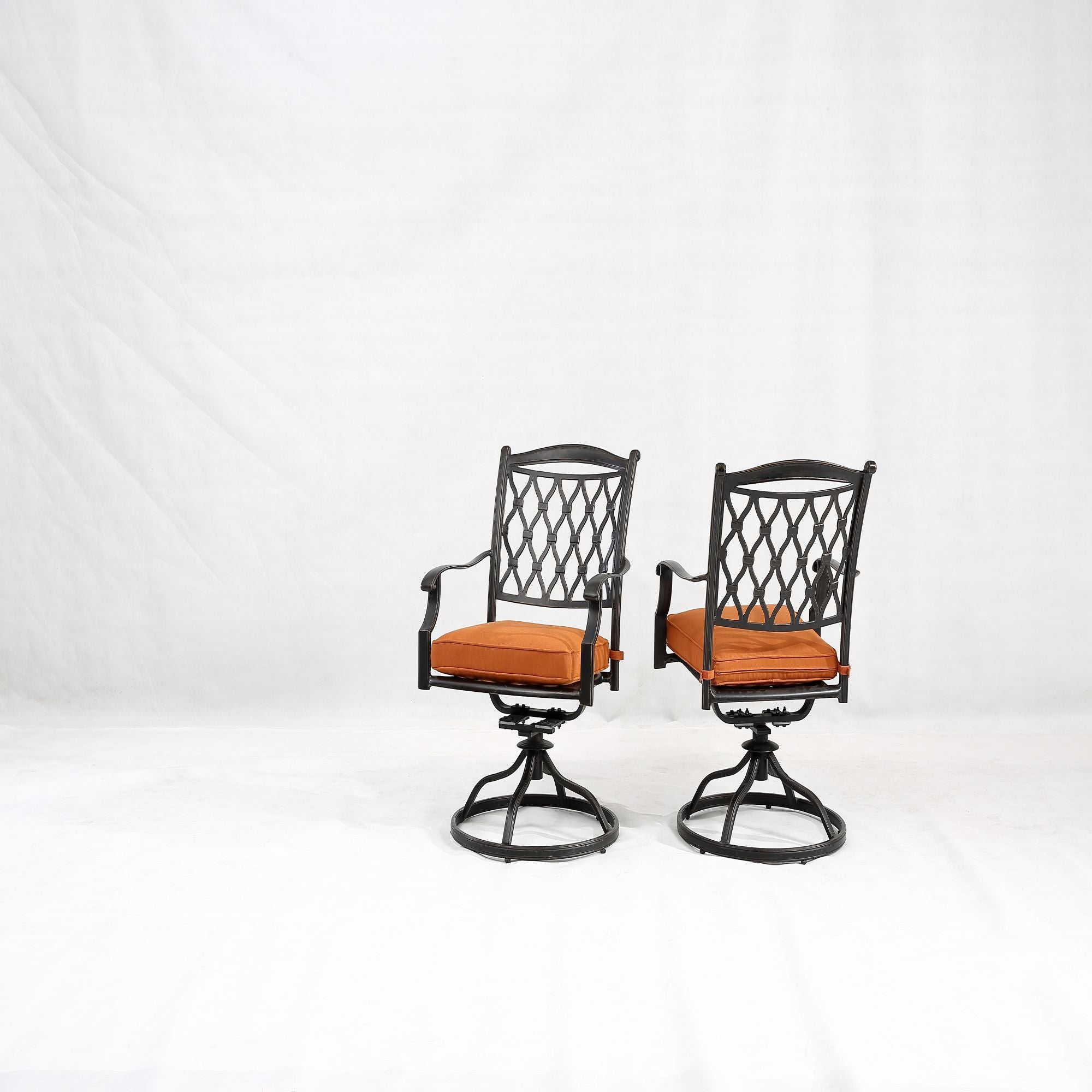 2-piece Cast Aluminum Diamond-Mesh Arcuated Backrest Swivel Chairs Orange-Boyel Living