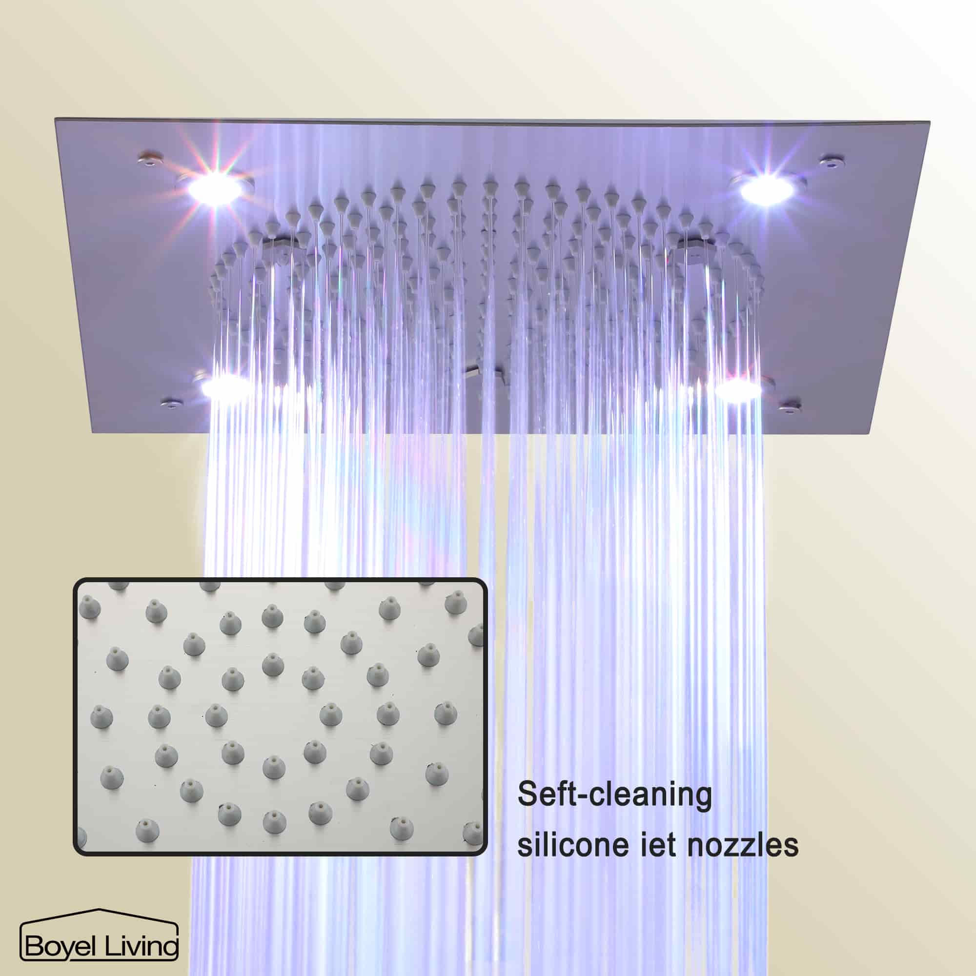 Boyel Living Luxury LED Ceiling Rainfall Shower Head System with Body Jets Bathroom Shower Faucet Complete Set, Flow Adjustable-Boyel Living