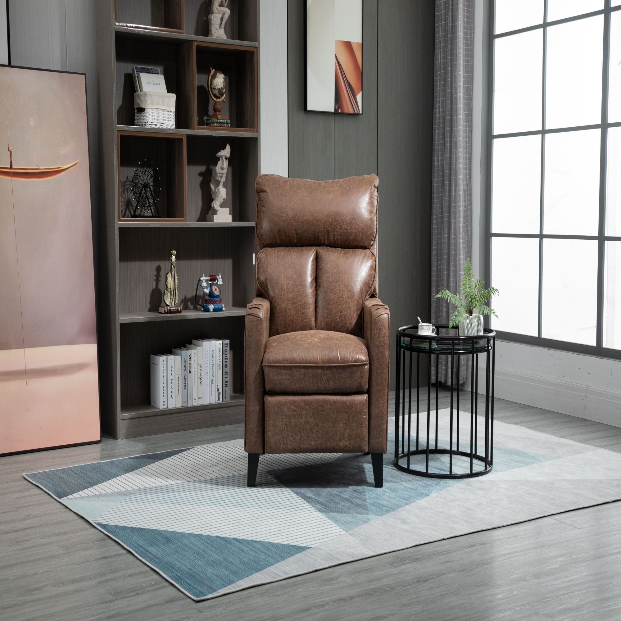 Microfiber Manual Glider Club Recliner, Light Grey/Light Brown/Dark Brown-Boyel Living
