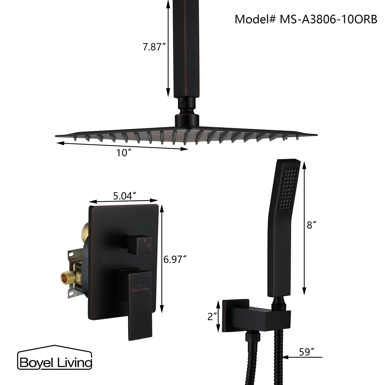 Boyel Living 1-Spray Patterns with 2.5 GPM Ceiling Mount Dual Shower Heads and Handheld Shower in Oil Rubbed Bronze, 10/12/16 in.-Boyel Living