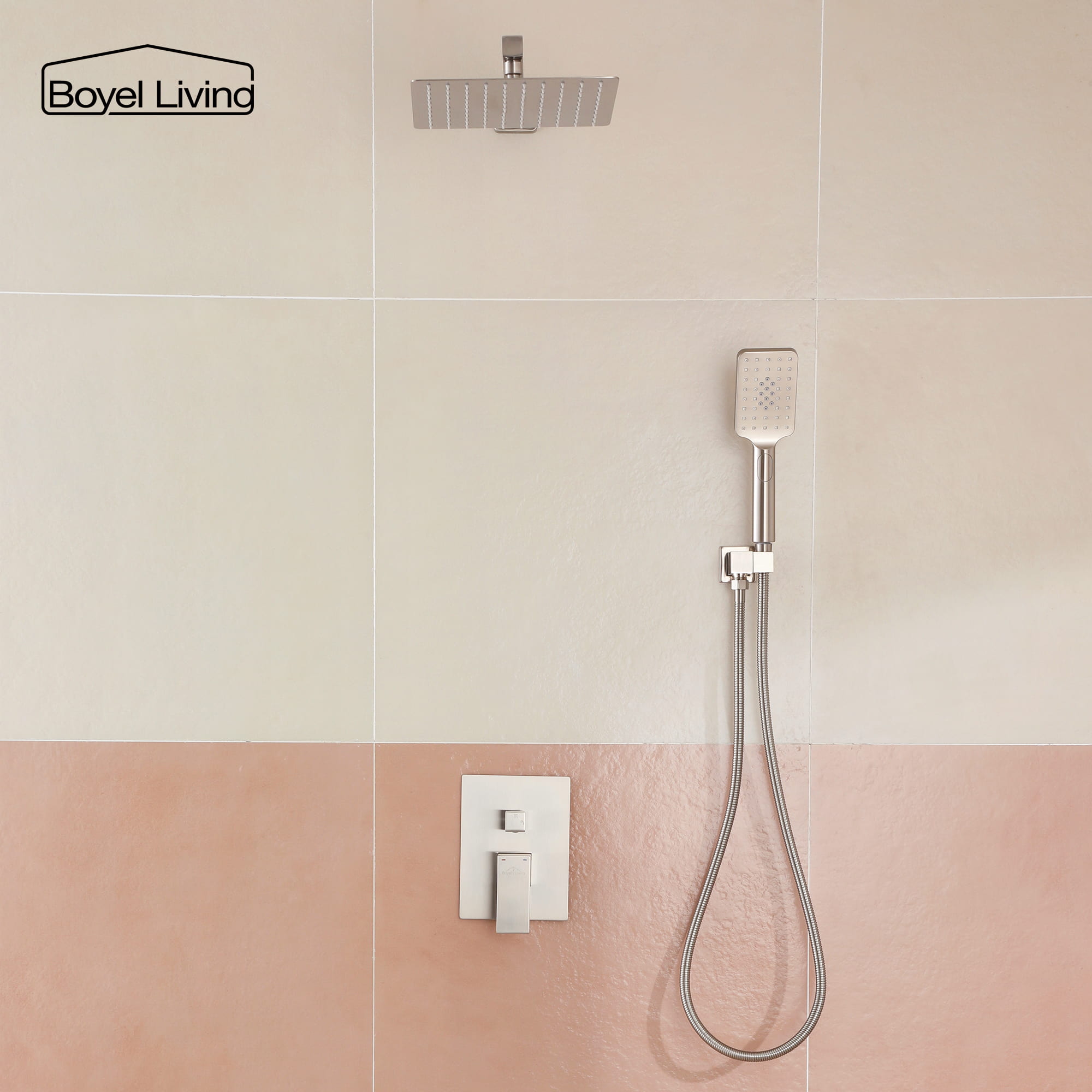 Boyel Living 10 in. 2.5 GPM Wall Mount Rain Dual Shower Heads Shower System in Brushed Nickel/Matte Black-Boyel Living