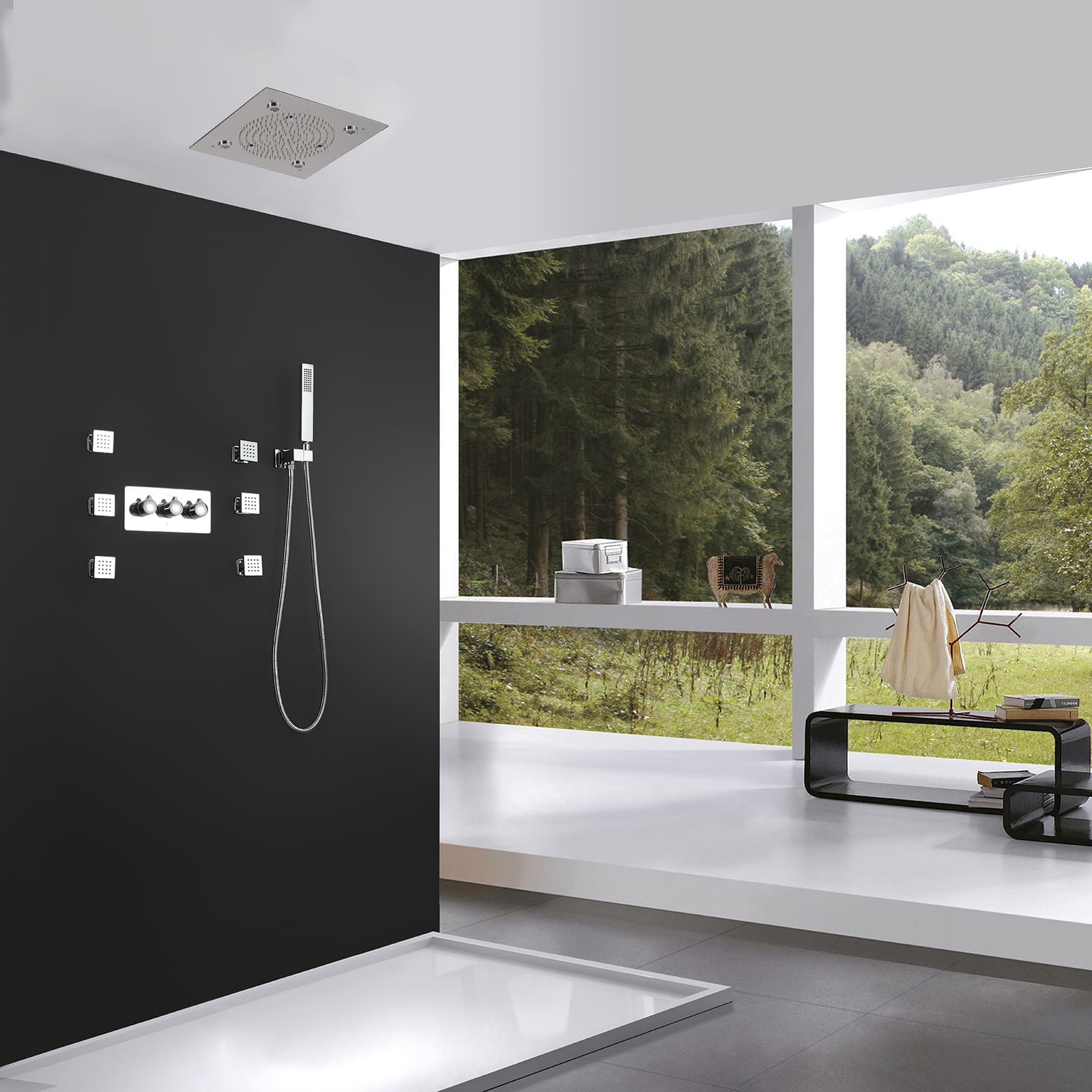 Boyel Living Luxury LED Ceiling Rainfall Shower Head System with Body Jets Bathroom Shower Faucet Complete Set, Flow Adjustable-Boyel Living