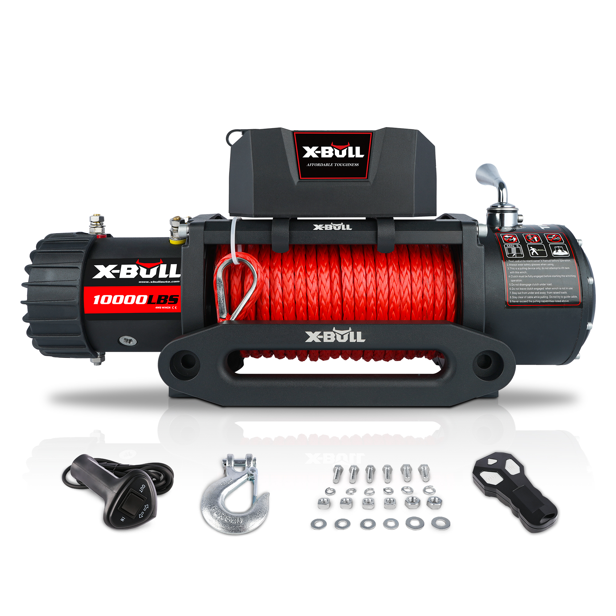 X-BULL 12V Synthetic Rope Winch-10000 lb. Load Capacity Electric Winch Kit,Waterproof IP67 Electric Winch with Hawse Fairlead, with Both Wireless Handheld Remote and Corded Control Recovery-Boyel Living