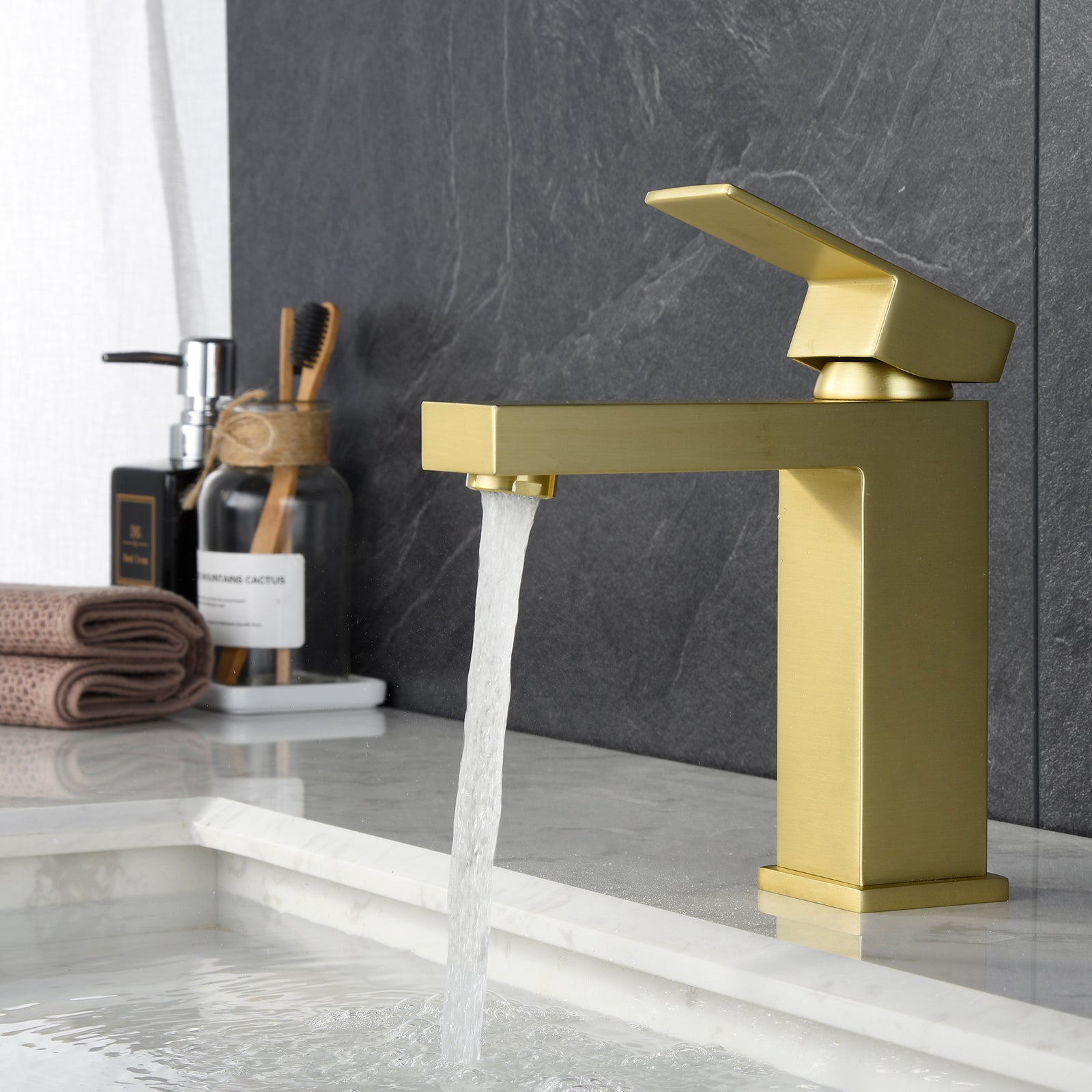 Single Handle Single Hole Bathroom Faucet with Water Supply Lines in Brushed Gold-Boyel Living