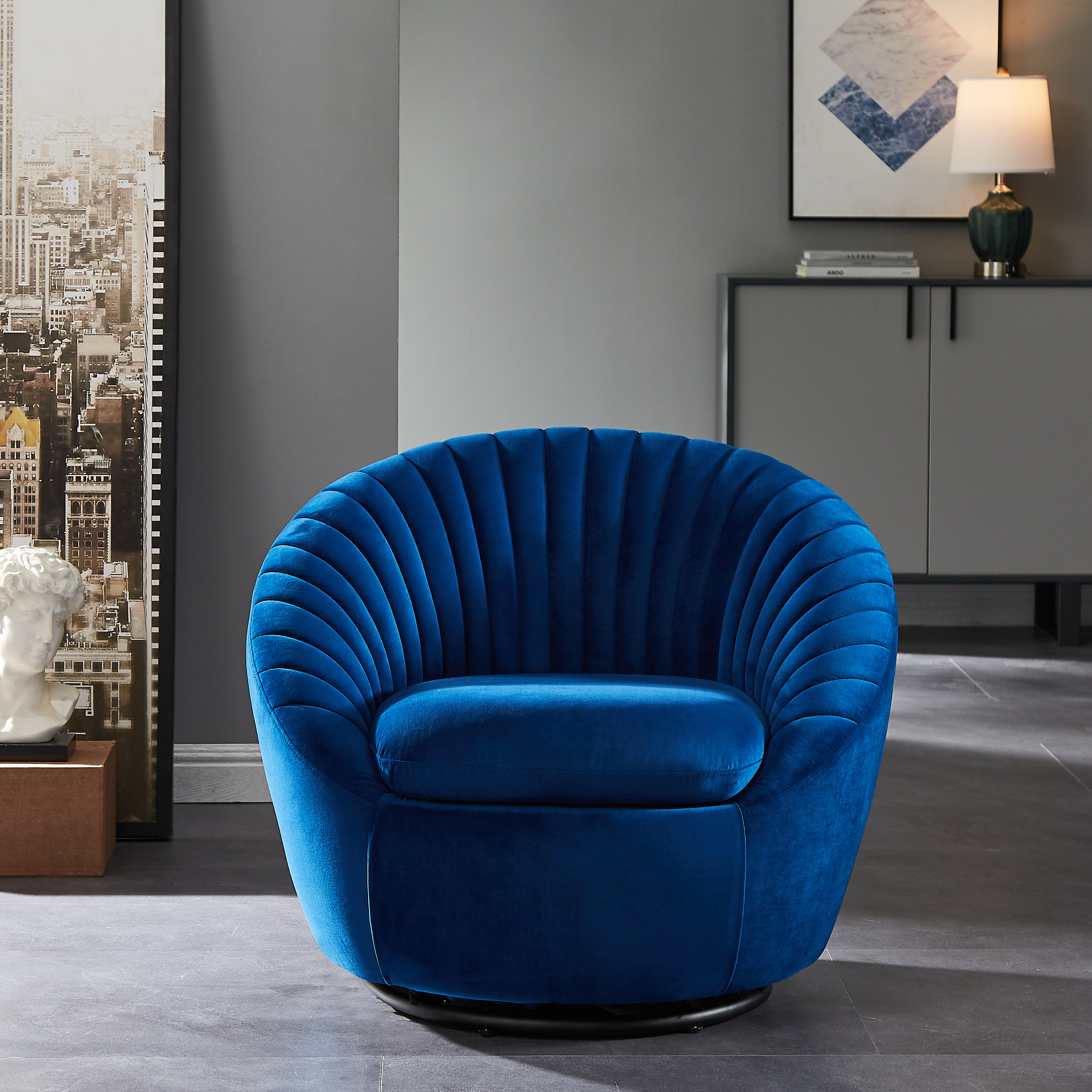 Blue velvet rotatable single sofa-Boyel Living