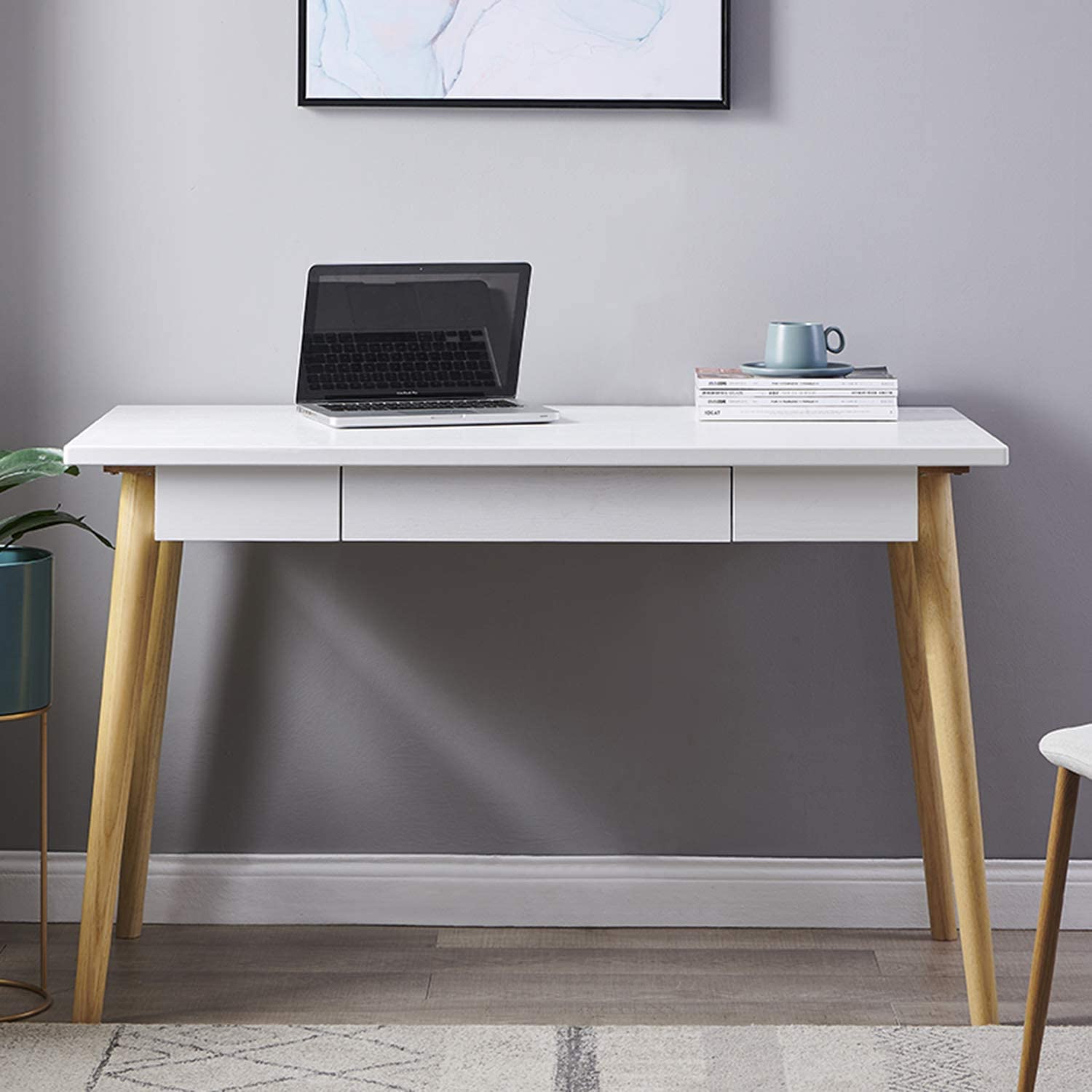 Home Office Desk Large Computer Desk Study Desk Writing Table Workstation with Solid Wood Legs  1 Drawer-Boyel Living