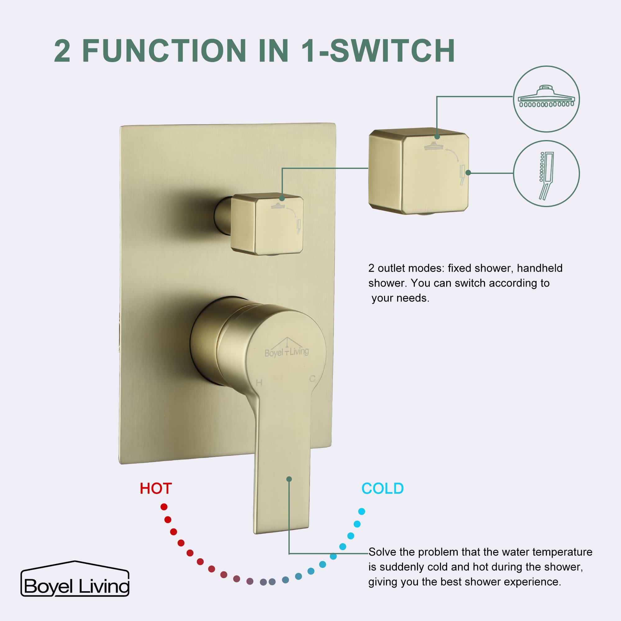 Boyel Living Wall Mounted Dual Shower Heads Shower System with 2-in-1 Function Switch-Boyel Living