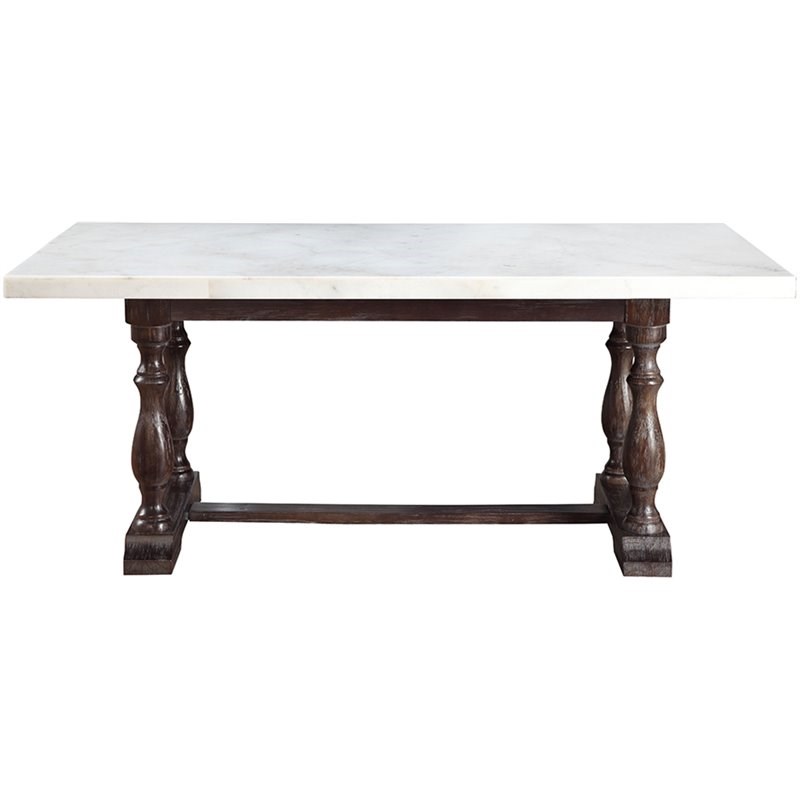 ACME Gerardo Dining Table in White Marble Weathered Espresso