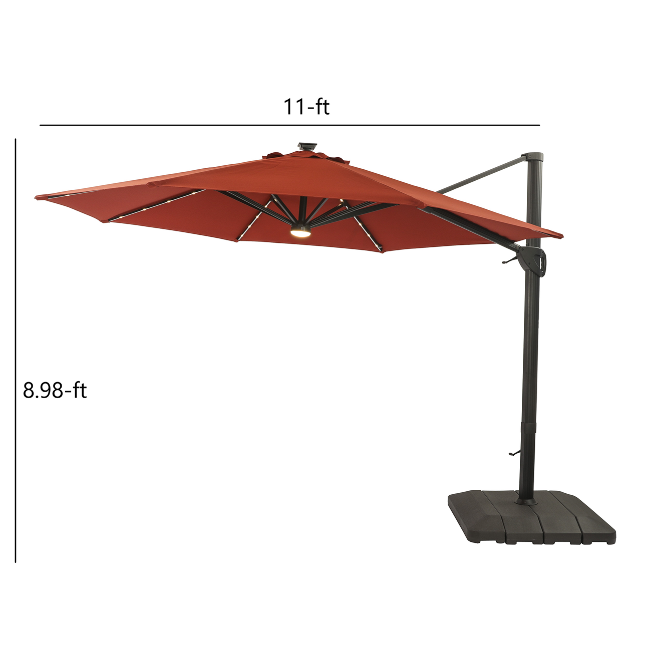 11Ft Solar Tube Light-Emitting Diode Patio Round Umbrella Outdoor Market Hanging Aluminum Umbrella with Crank and Base-Boyel Living