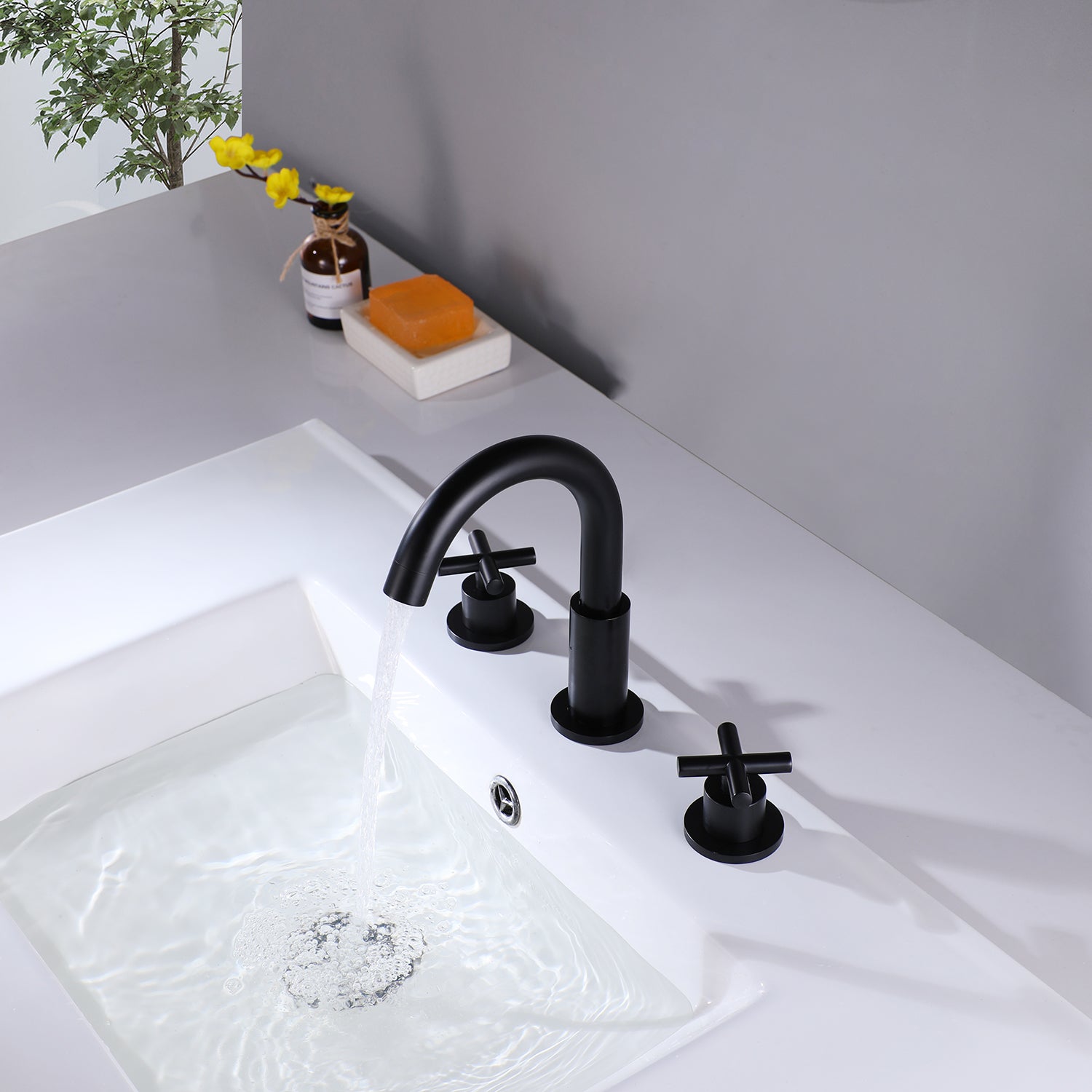 8 in. Widespread 2-Handle High-Arc Bathroom Faucet in Matte Black-Boyel Living